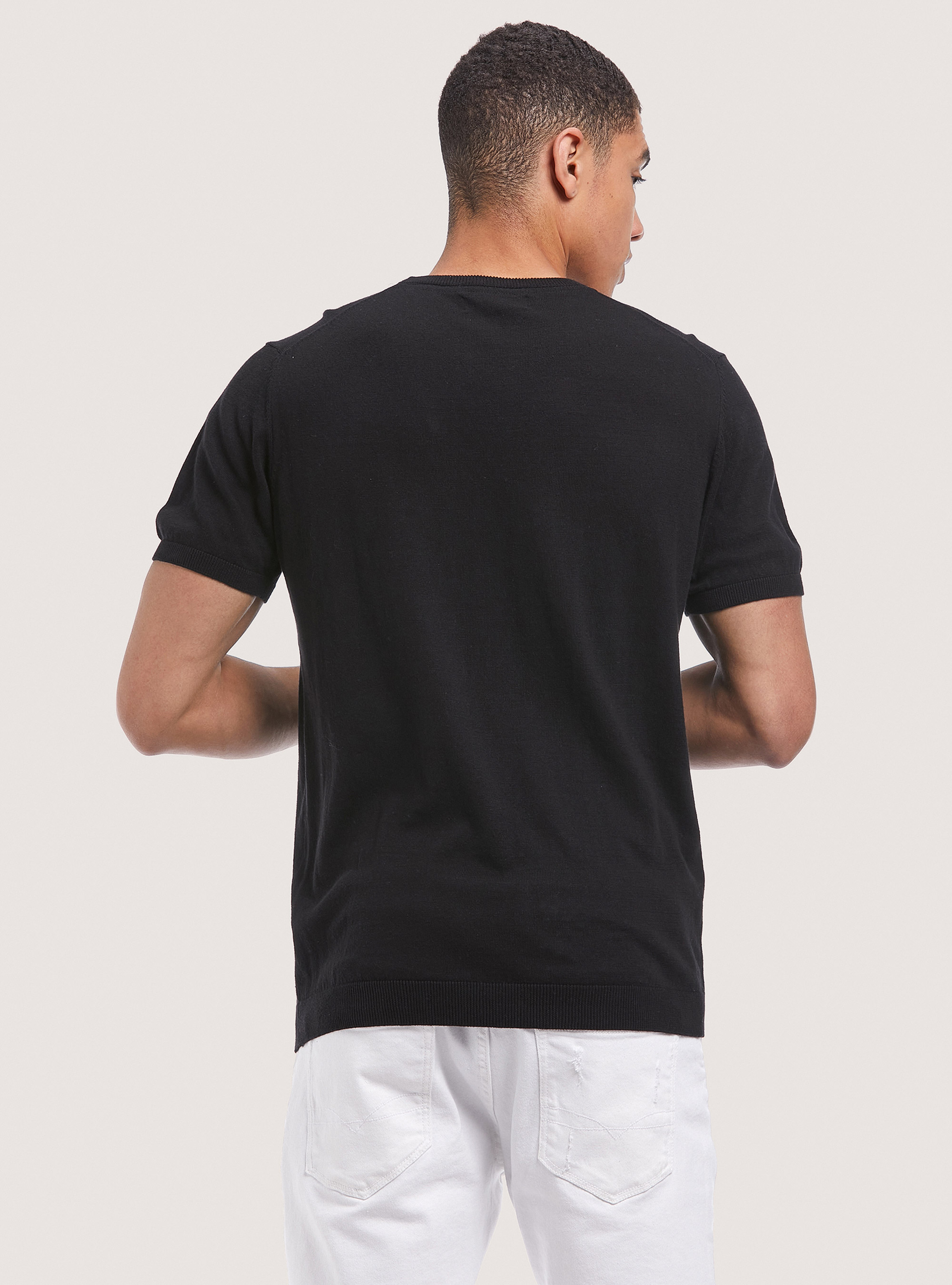 Short-sleeved cotton pullover, BLACK