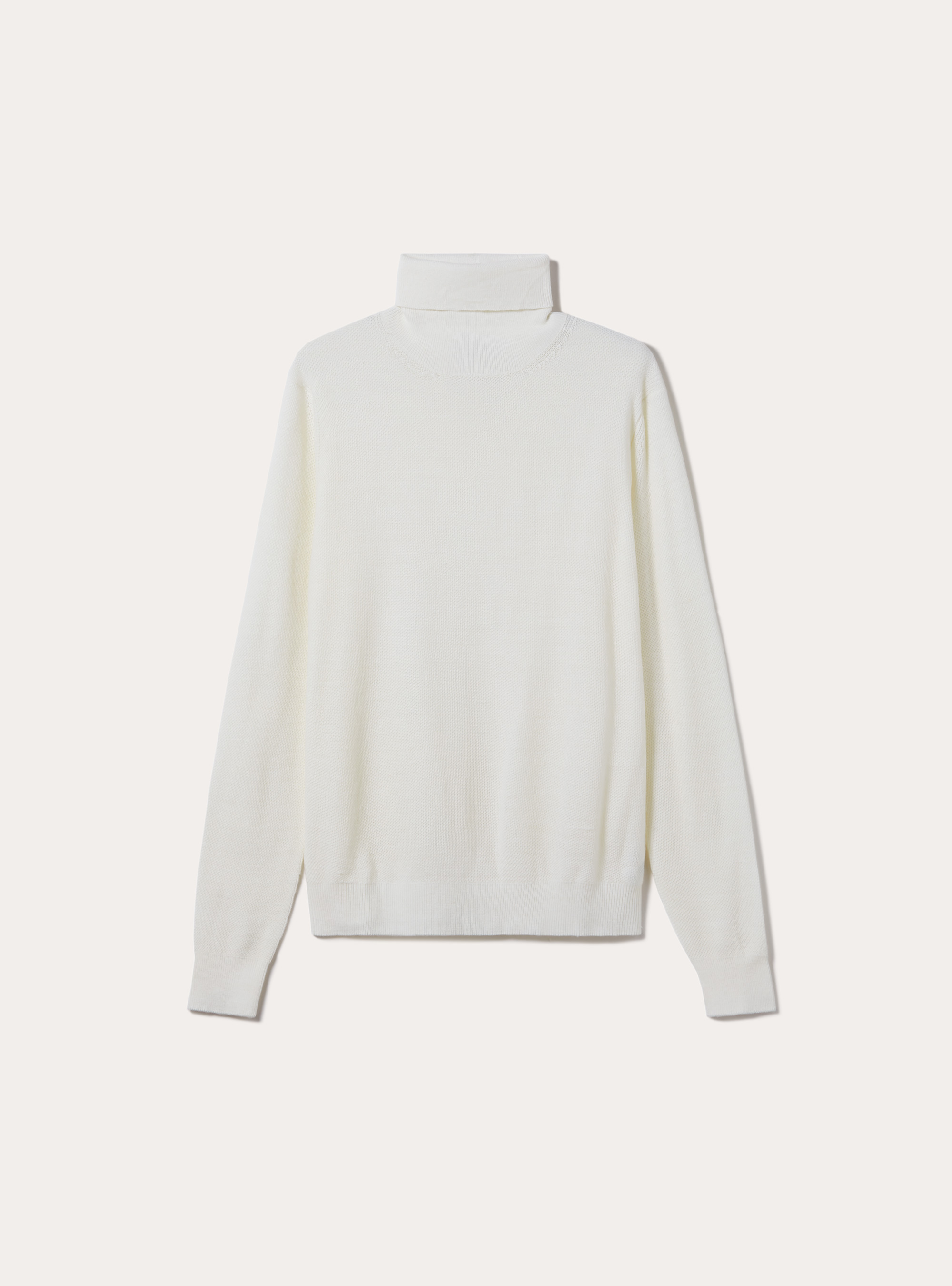 Turtleneck pullover with rice stitch texture, WHITE