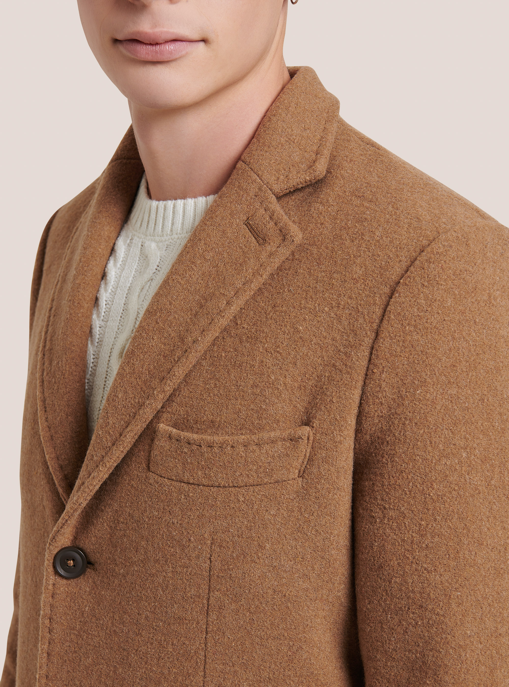 Single-breasted coat in wool blend, C5583 TOBACCO