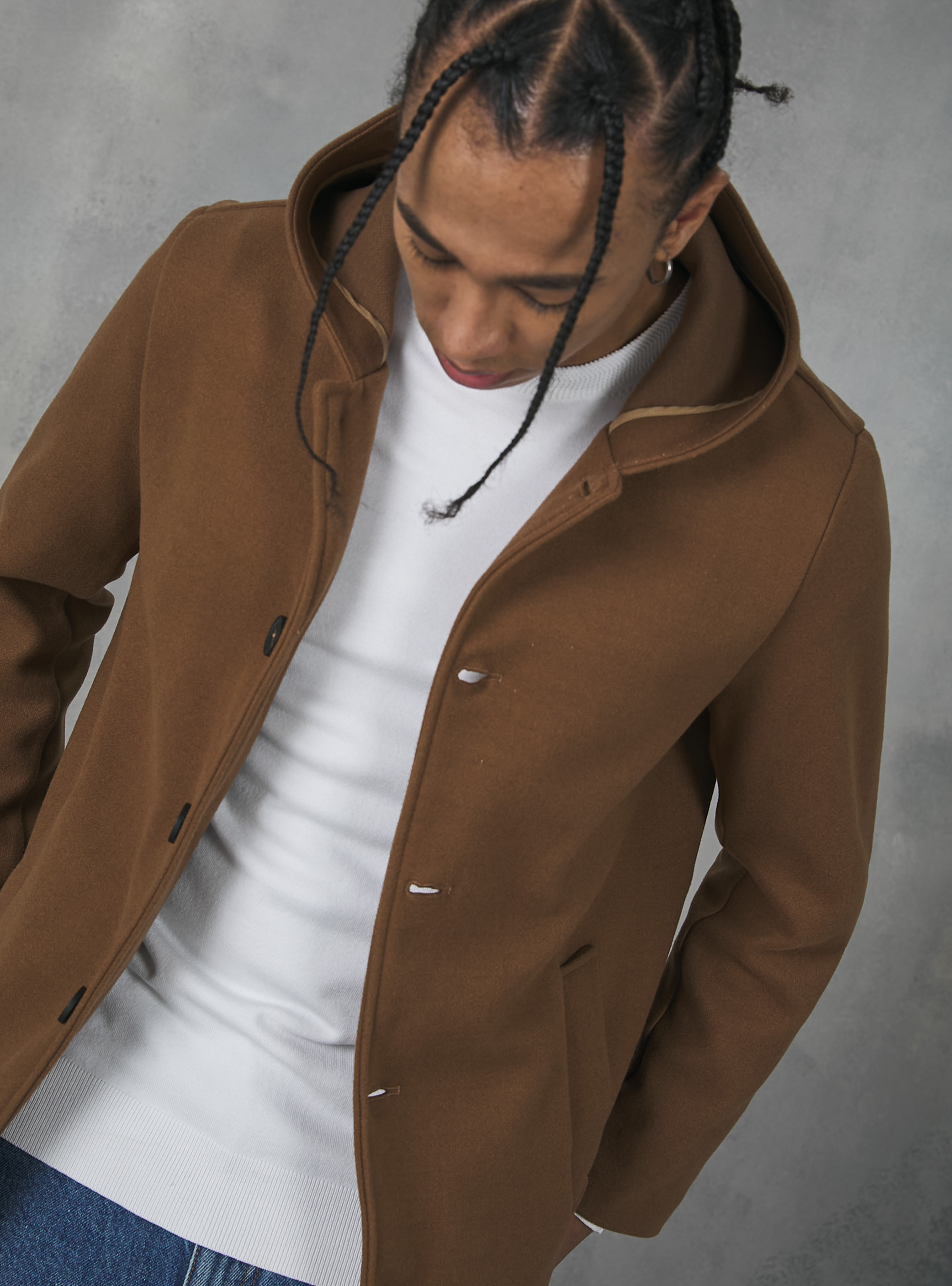 Hooded fabric coat, TB2 TOBACCO MEDIUM