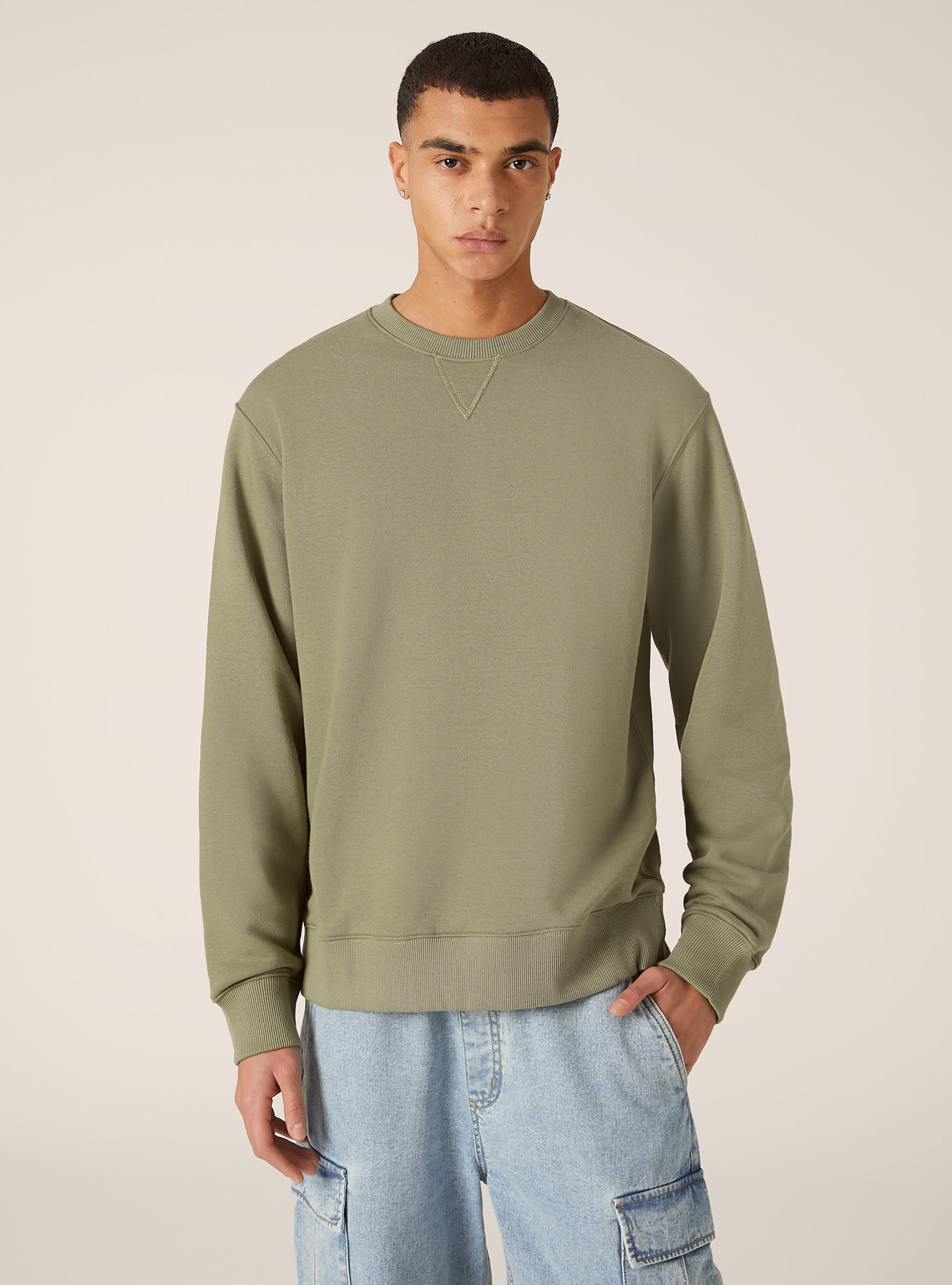Plain-coloured crew-neck sweatshirt, KY2 KAKY MEDIUM