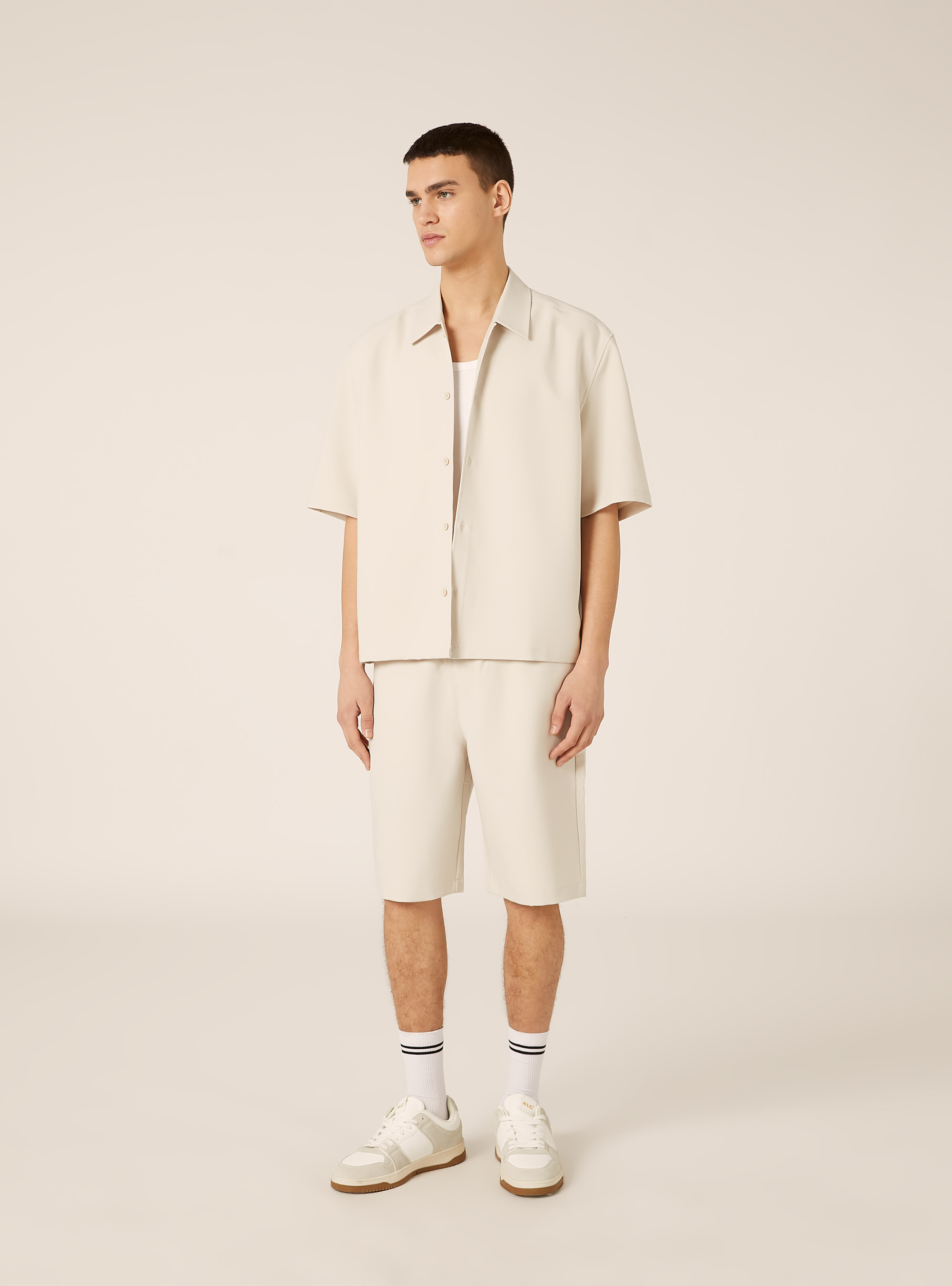 Camicia twill stretch boxy fit, BG3 BEIGE LIGHT