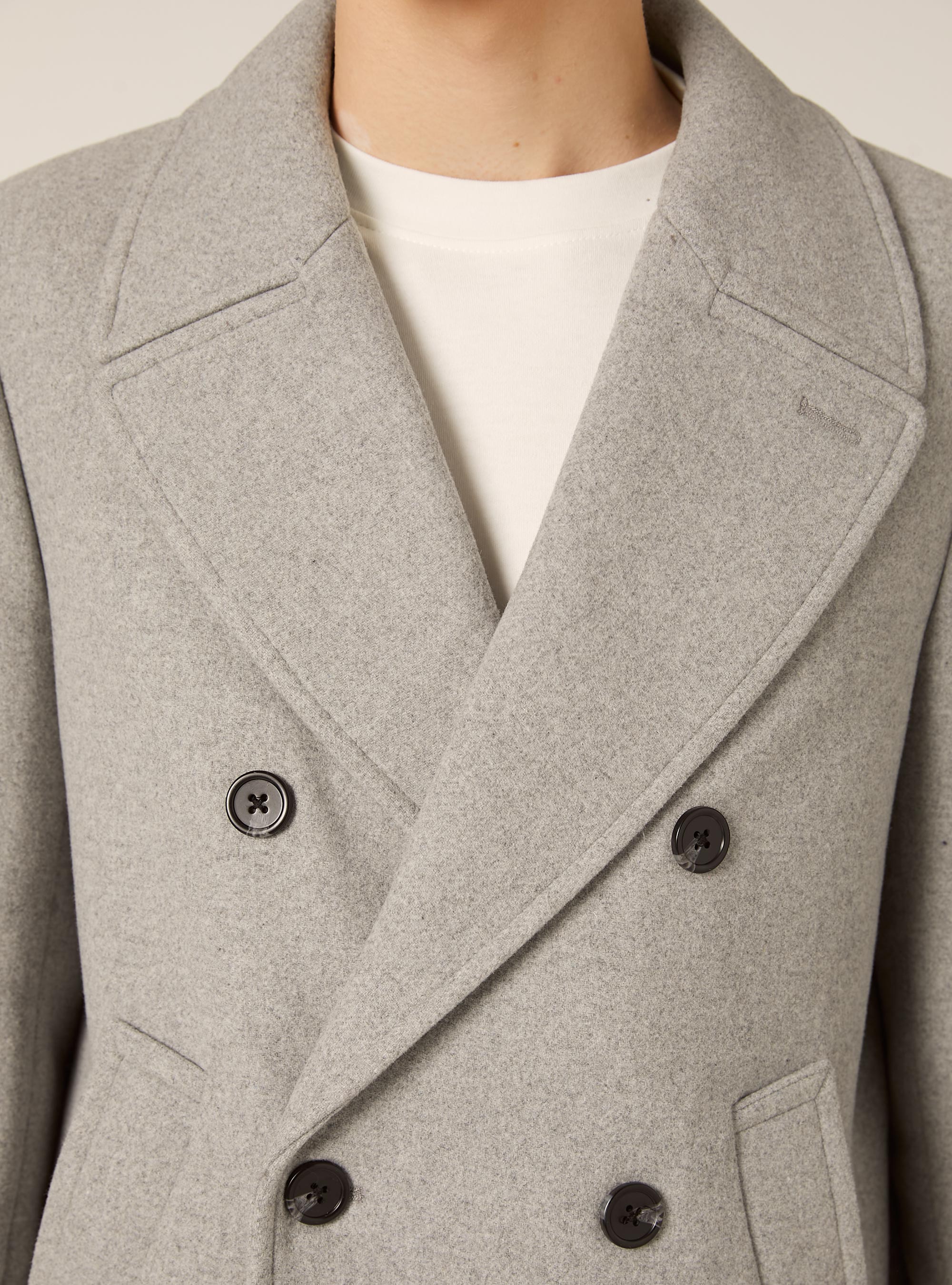 Double-breasted pea coat, MGY3 GREY MEL LIGHT