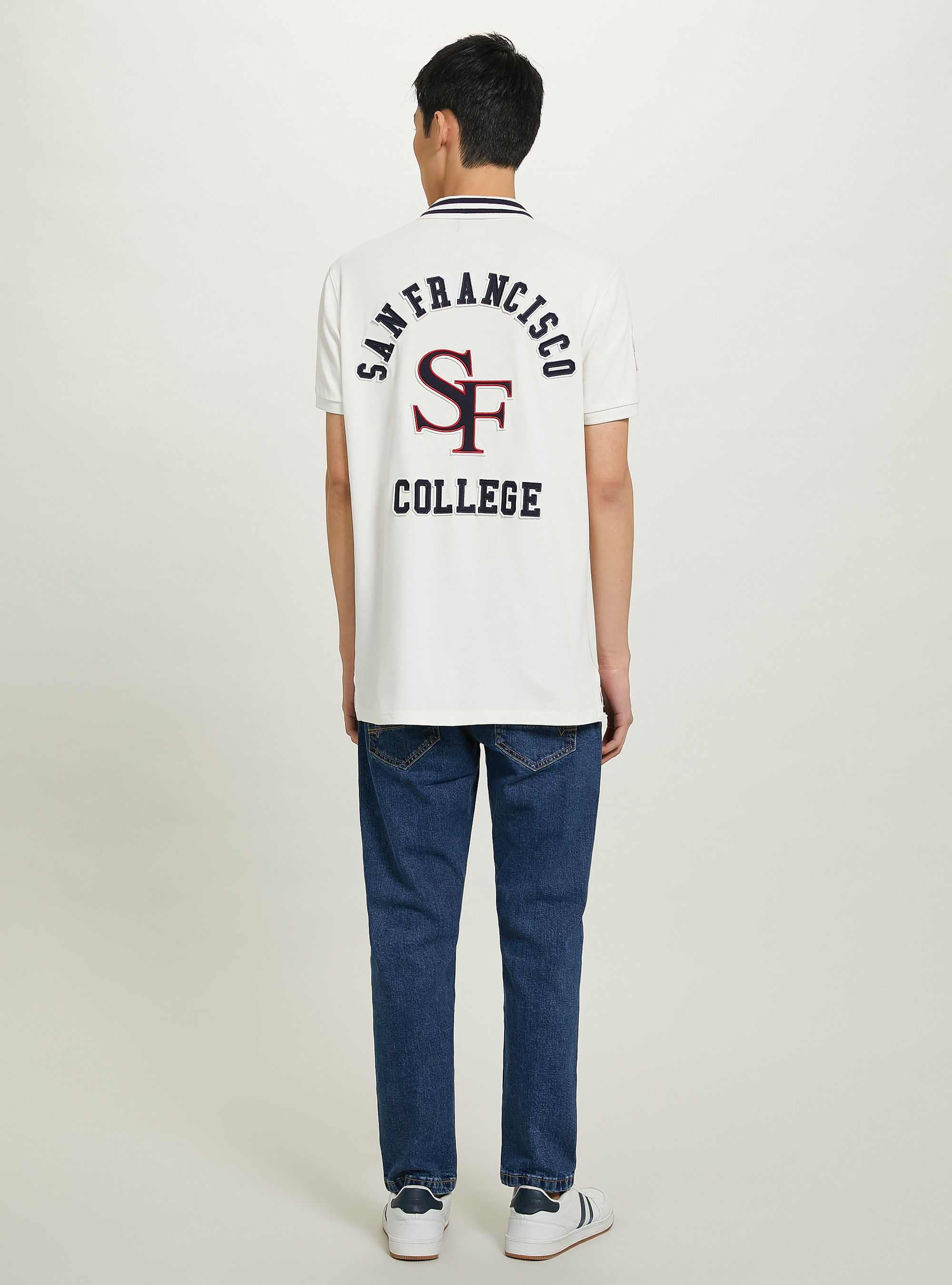 Polo en coton avec patch Varsity, C0020 OFF WHITE