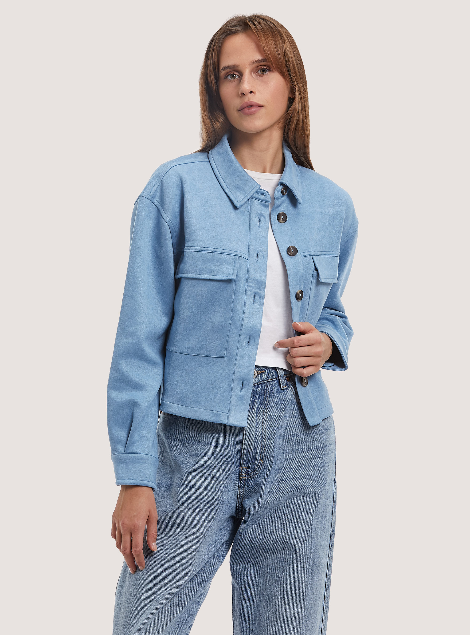 Veste de chemise courte en daim, AZ3 AZURRE LIGHT