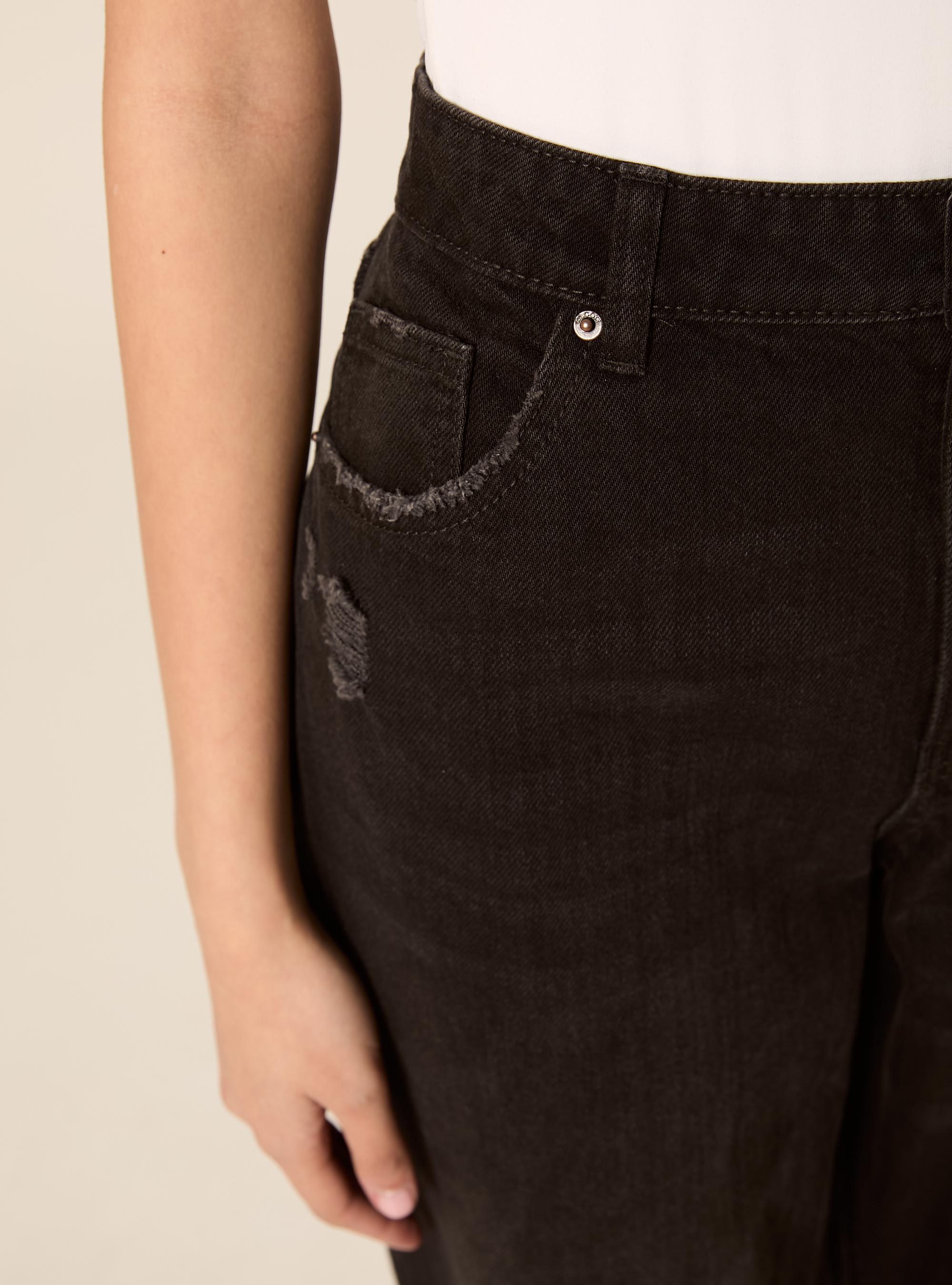 Mom fit jeans with rips, D000 BLACK
