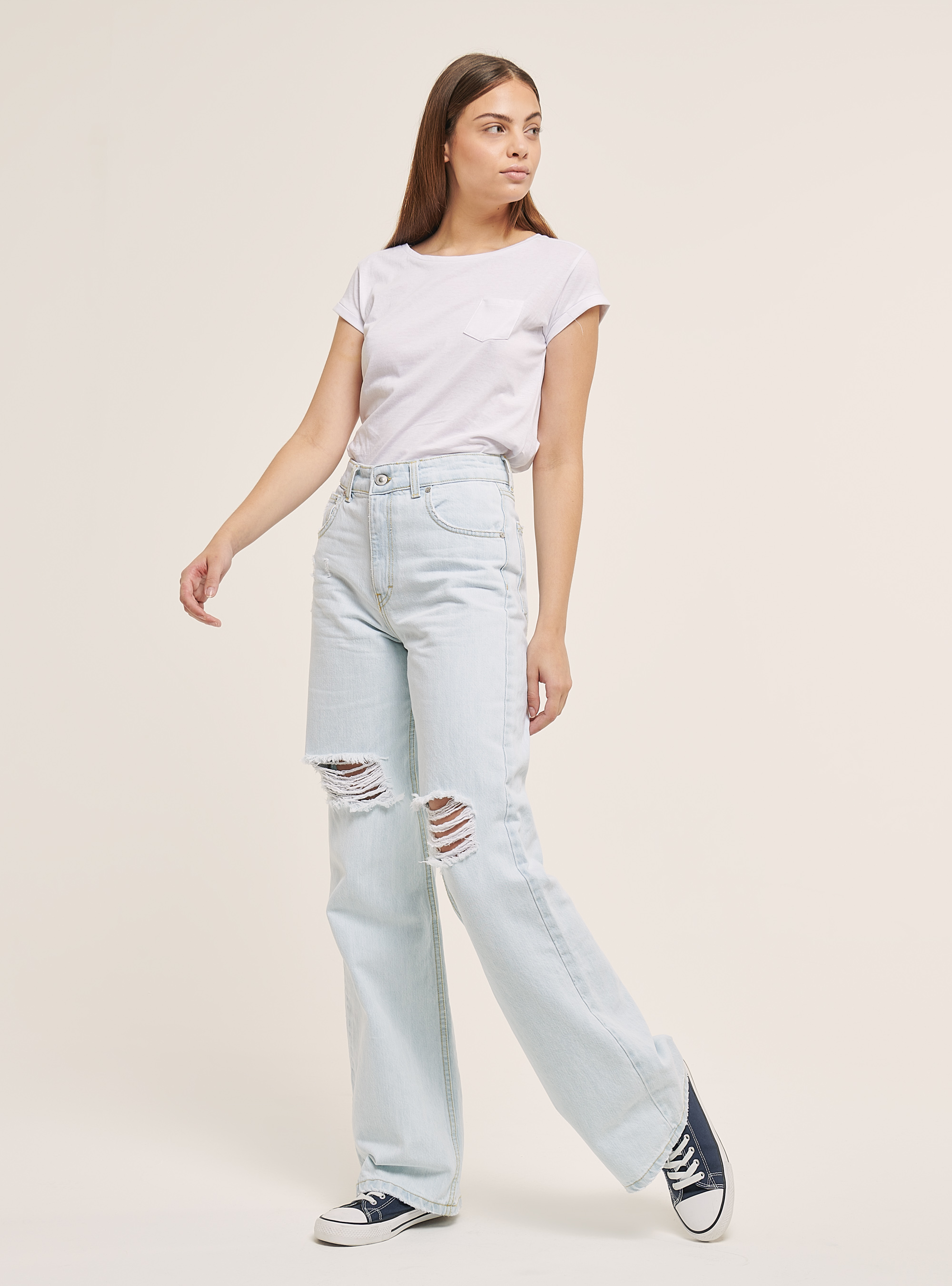 Jean large avec déchirures, C272 BLUE