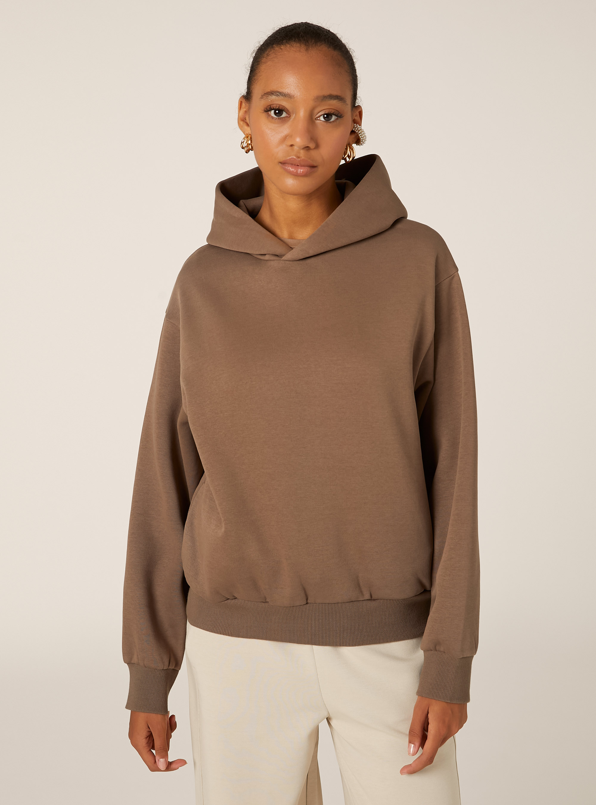 Felpa boxy over fit, BR3 BROWN LIGHT