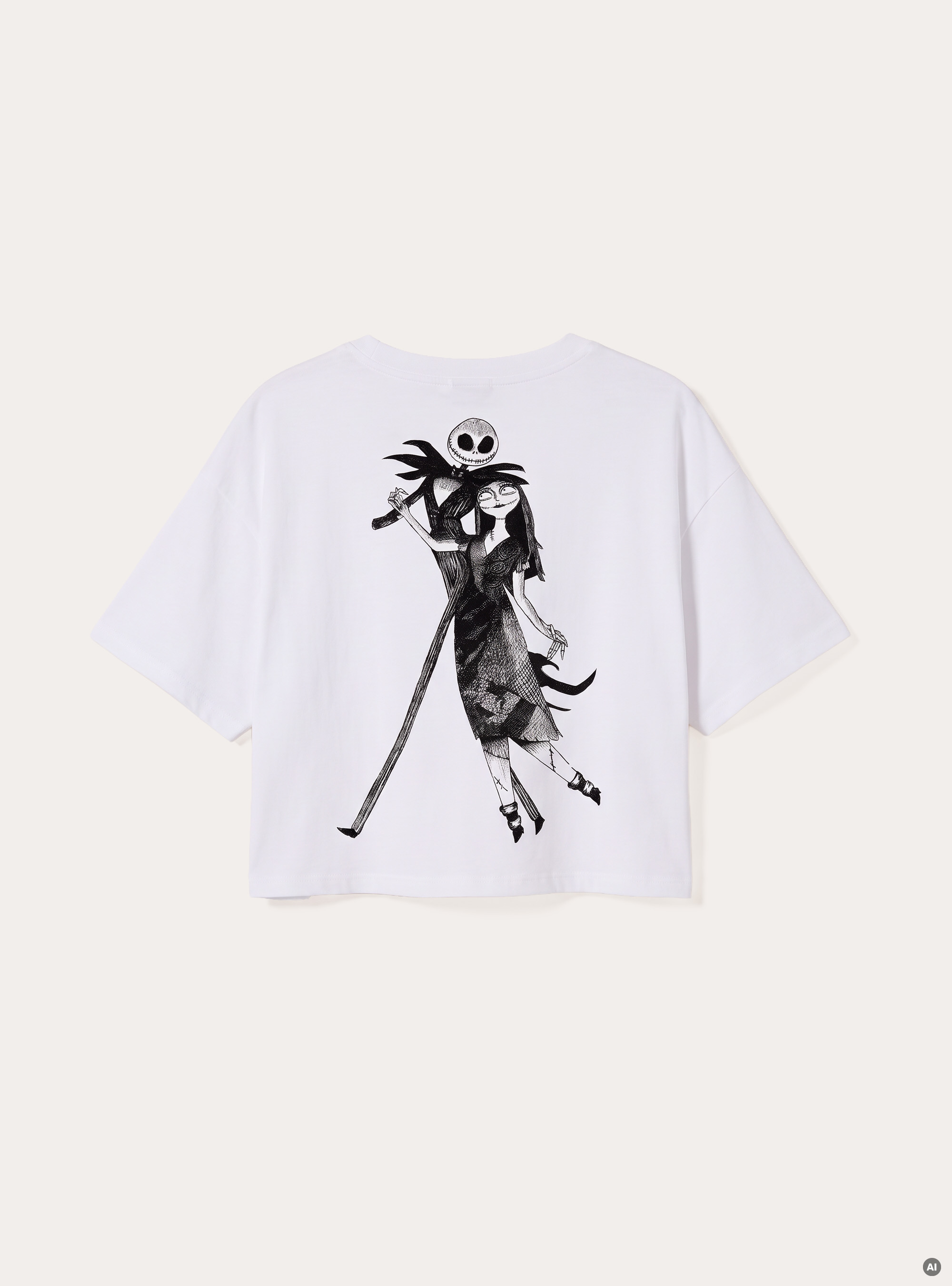 Camiseta crop con estampado Nightmare Before Christmas, WH3 WHITE