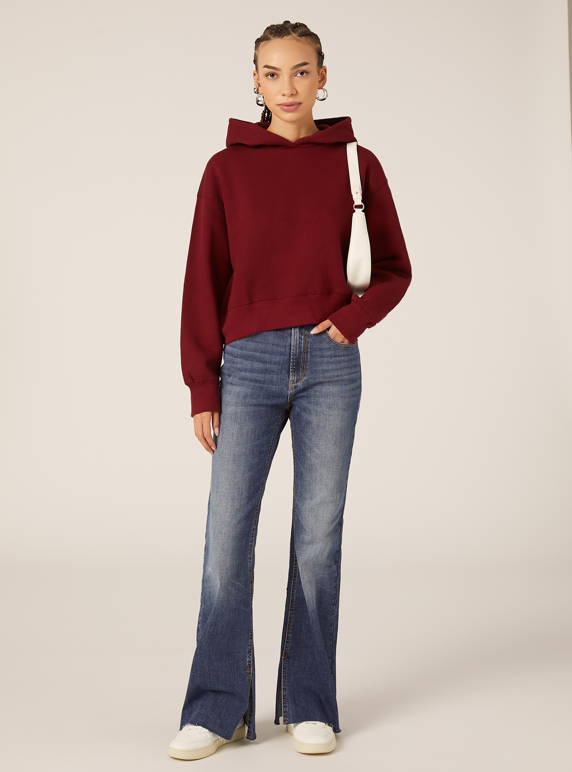 Sweat à capuche coupe boxy, BO1 BORDEAUX DARK