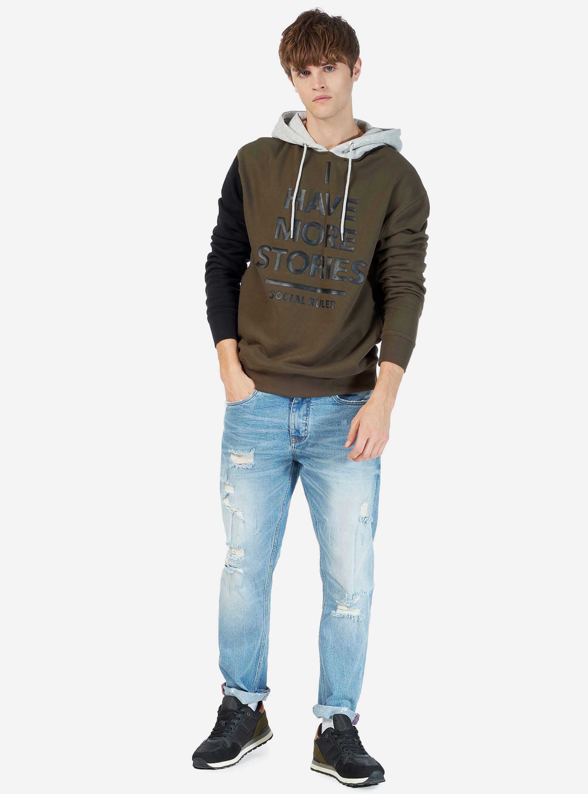 SWEATSHIRT WITH PRINTING HOODY, C6664 KAKY