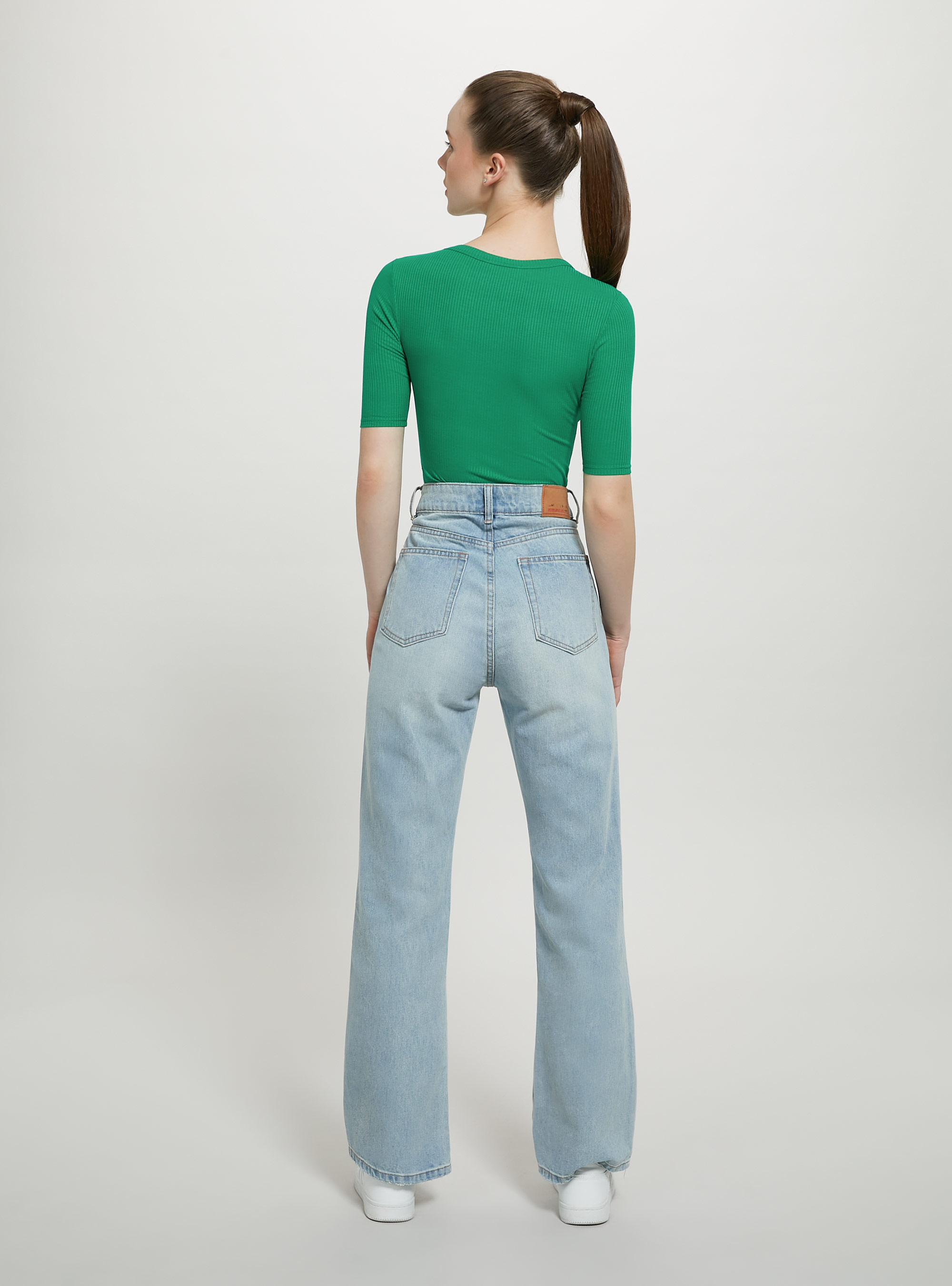 Ribbed short-sleeved bodysuit, GN2 GREEN MEDIUM