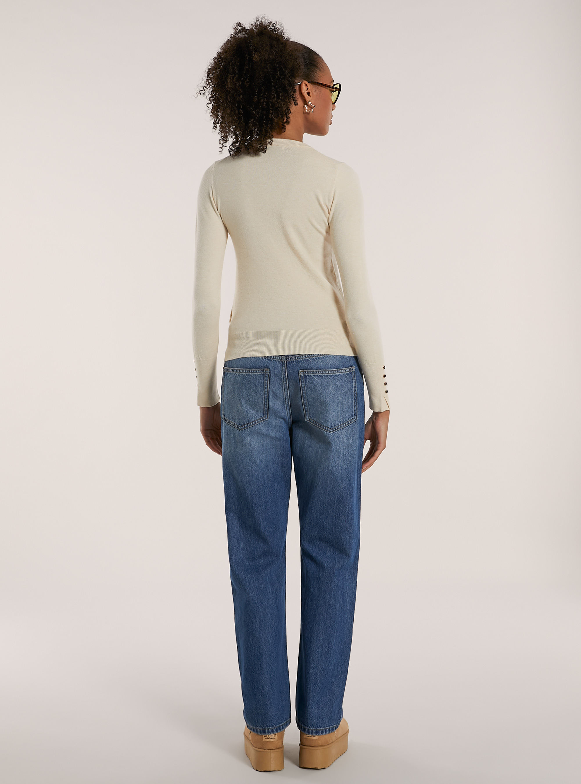 Maglia girocollo con bottoni, CR2 CREAM MEDIUM