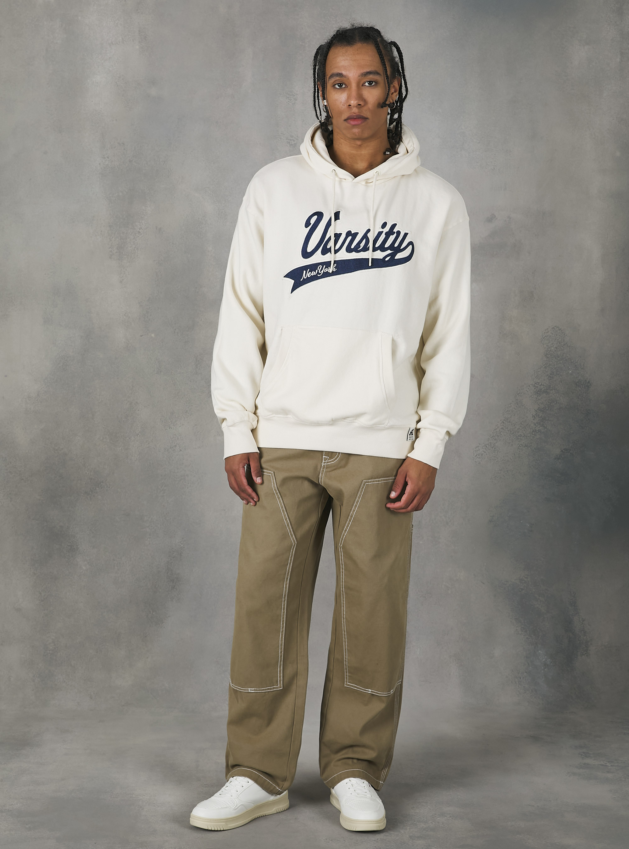 Hoodie with college patch, WH1 OFF WHITE