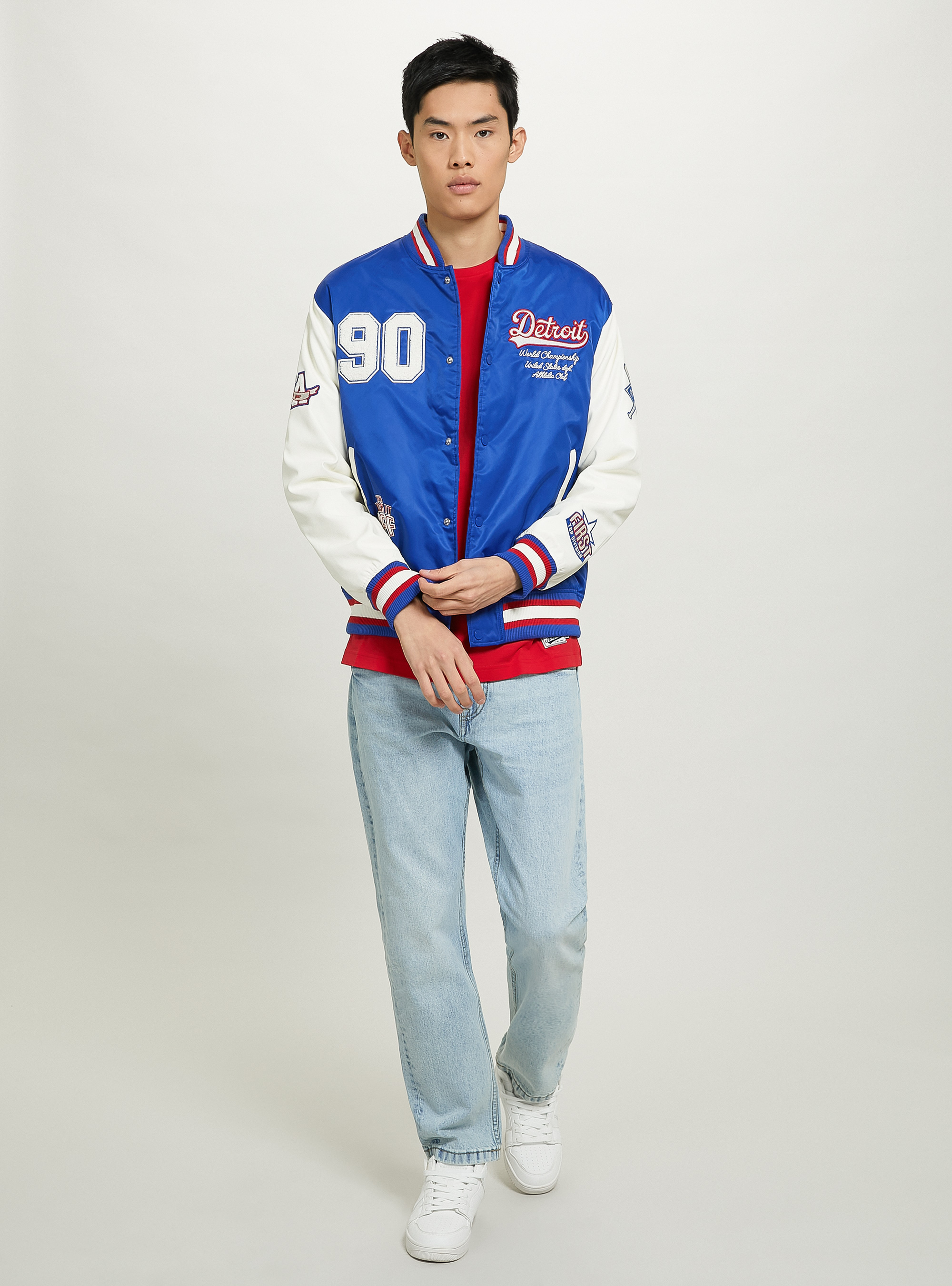 Varsity bomber jacket with patch, RY1 ROYALE DARK