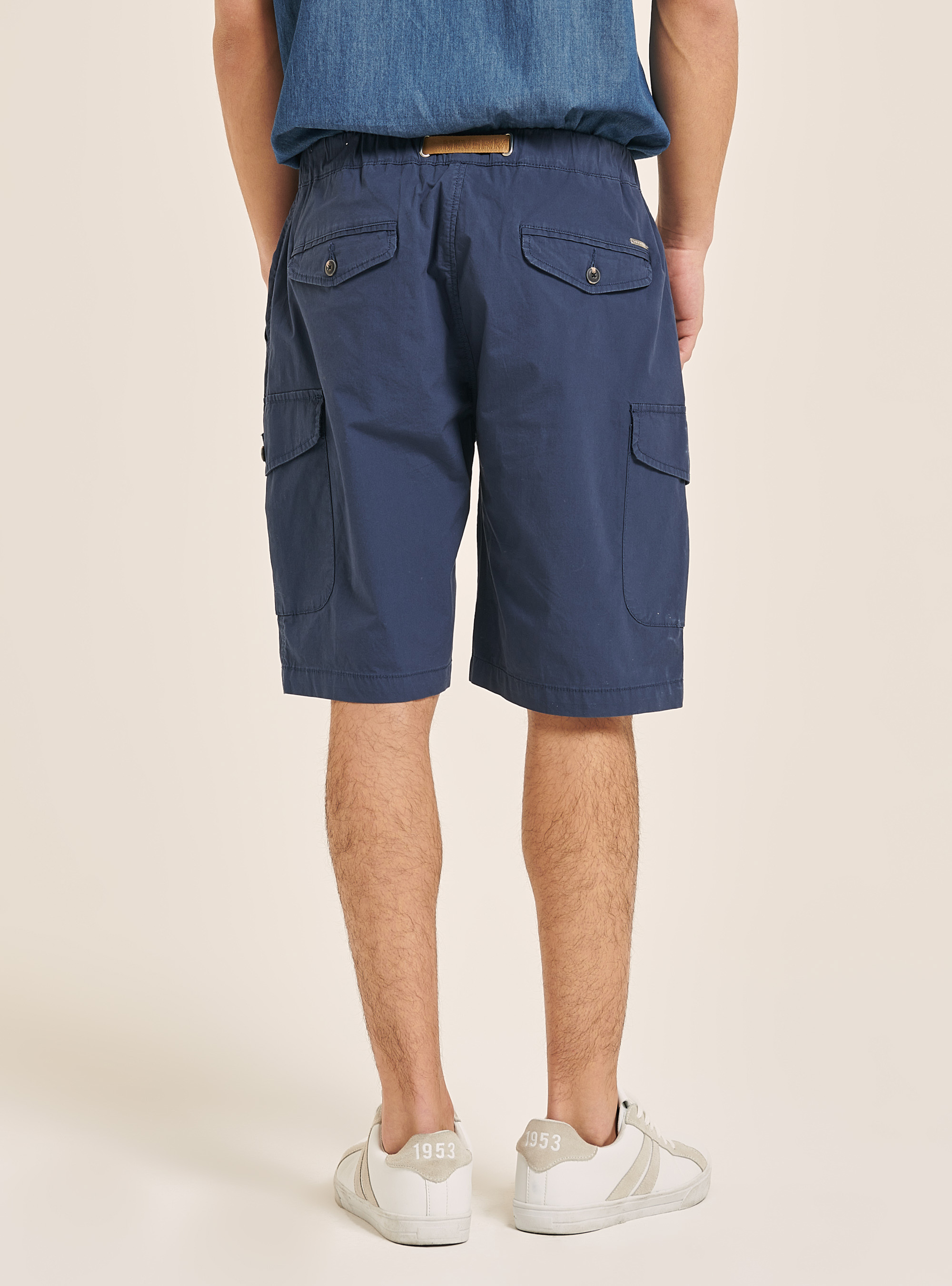 Cotton cargo bermuda with strap, BLUE