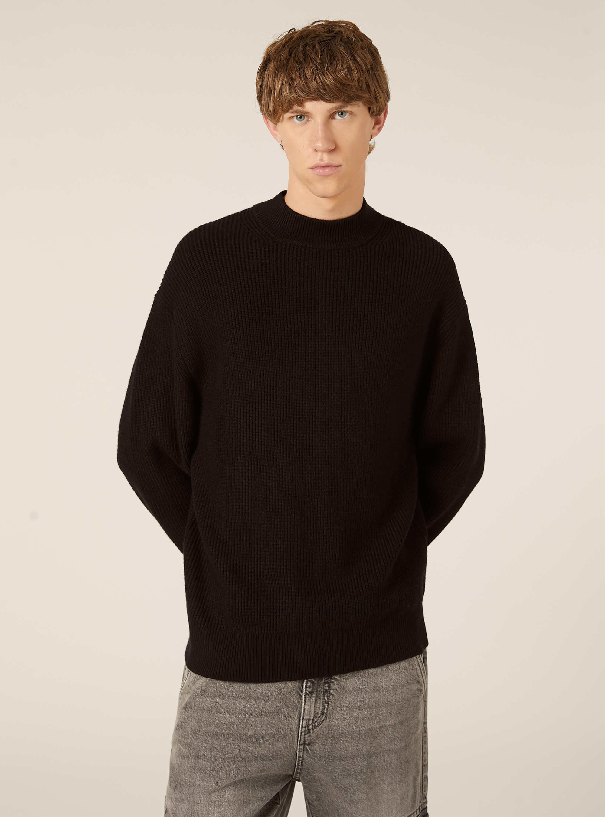 Soft mid-neck pullover, BK1 BLACK