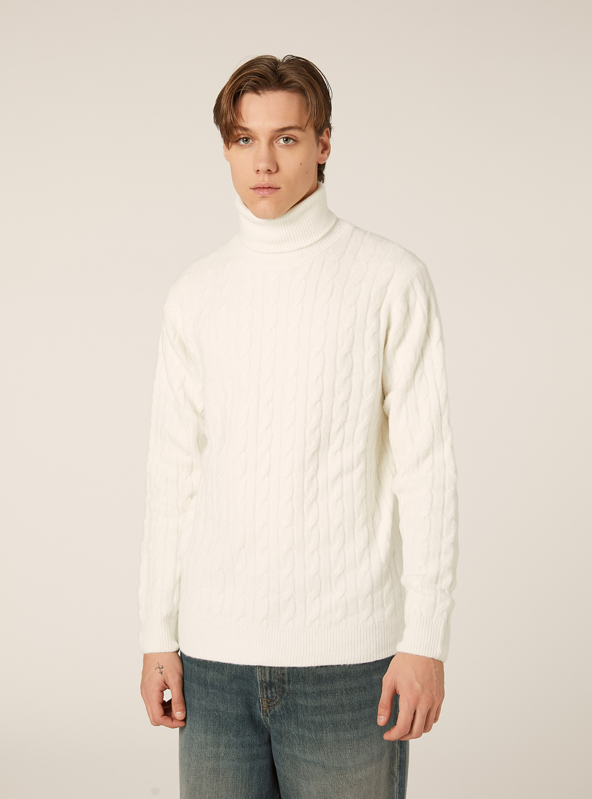 Jersey de cuello alto con trenzas, WH2 WHITE