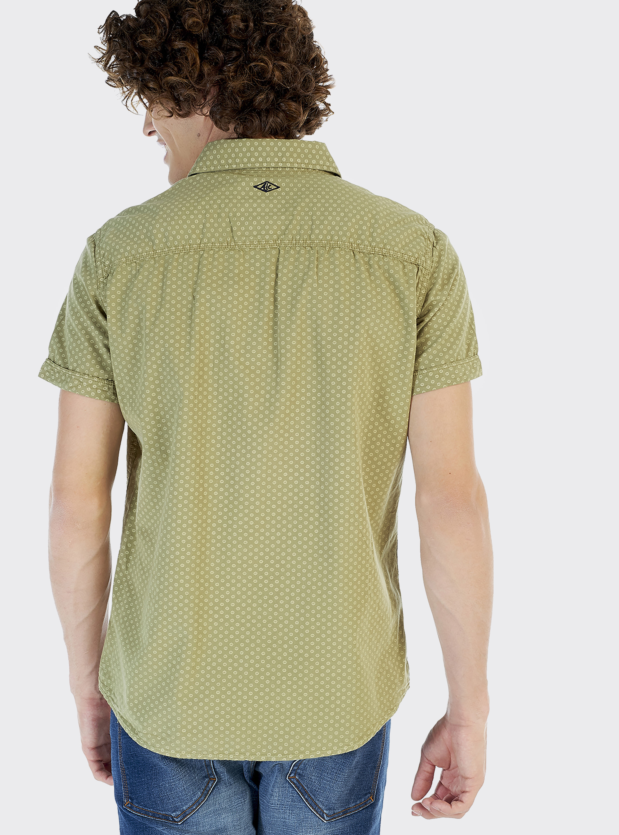 Camicia manica corta con microfantasia, VERDE