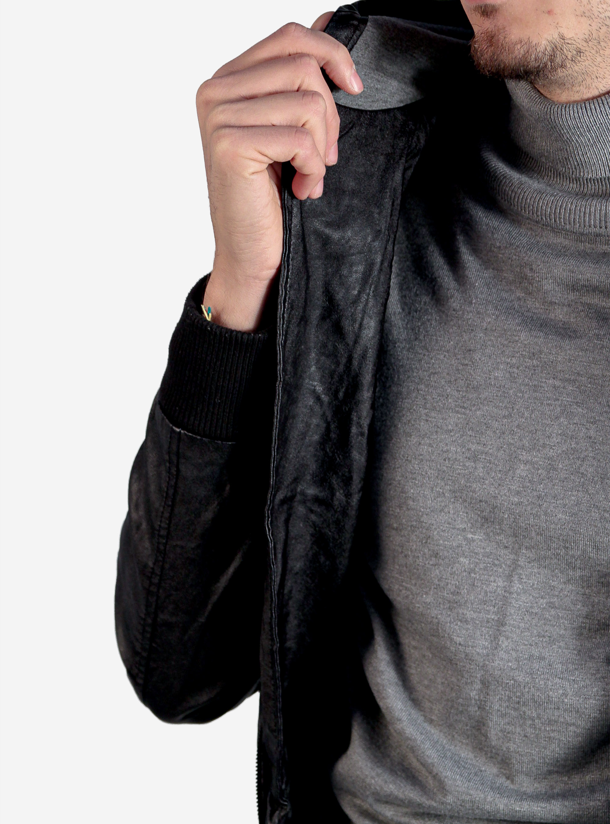 Leather effect jacket with zip, BLACK