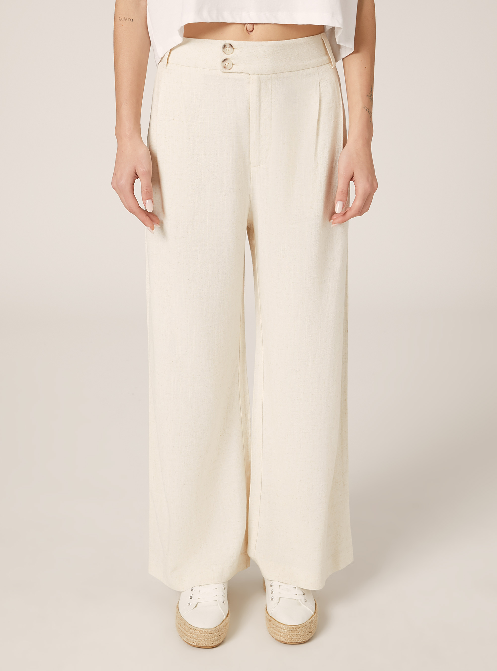 Linen blend wide leg pants, MBG3 BEIGE MEL LIGHT