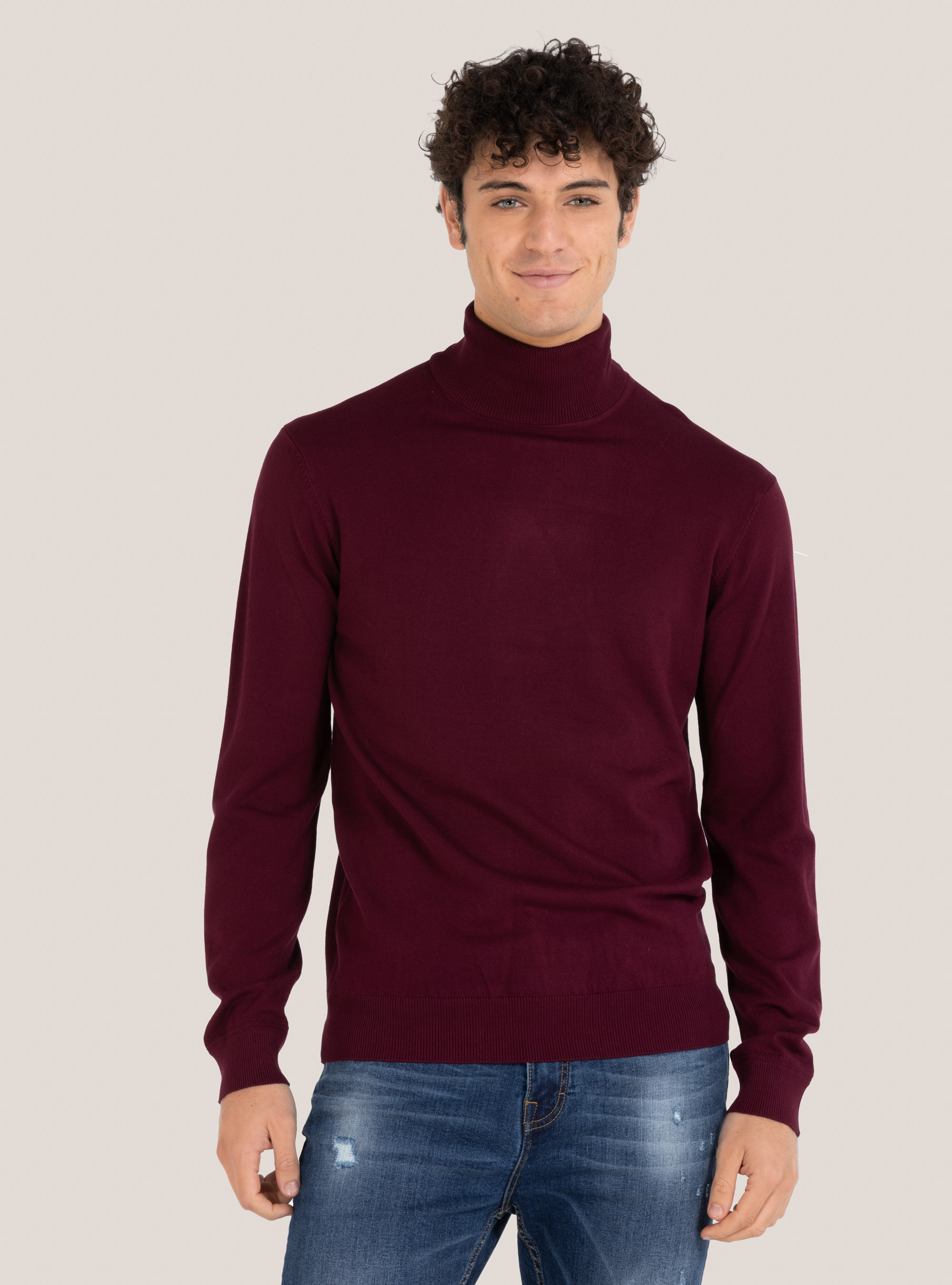 Jersey básico de cuello alto, C3307 WINE