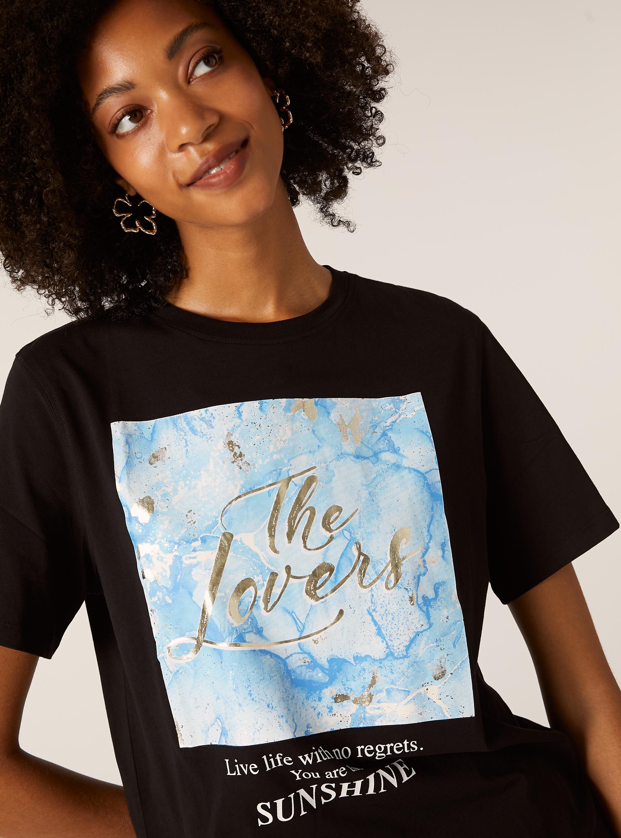 Metallic print t-shirt, BK1 BLACK