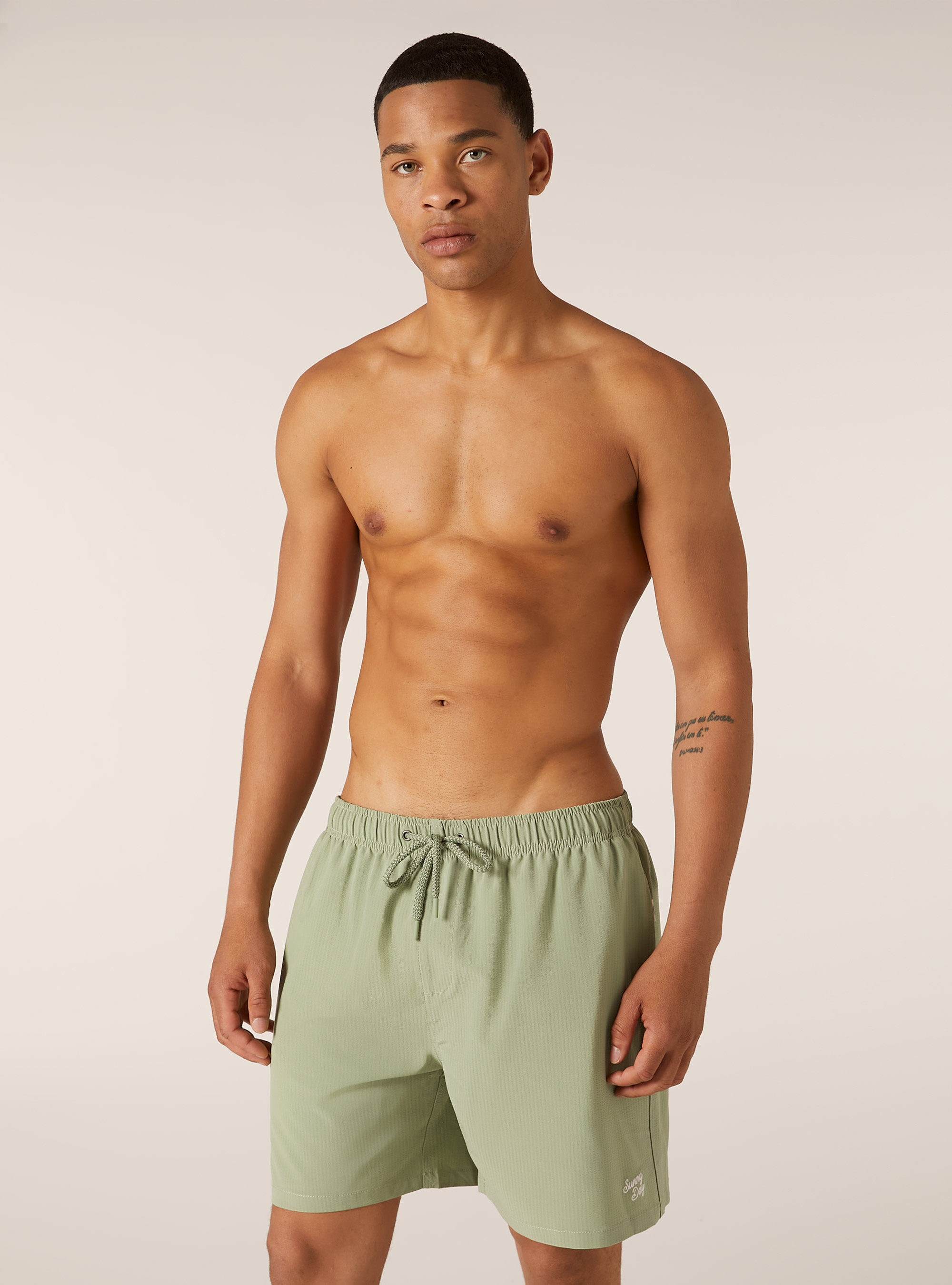 Plain-coloured seersucker swimming costume, SG2 SAGE MEDIUM