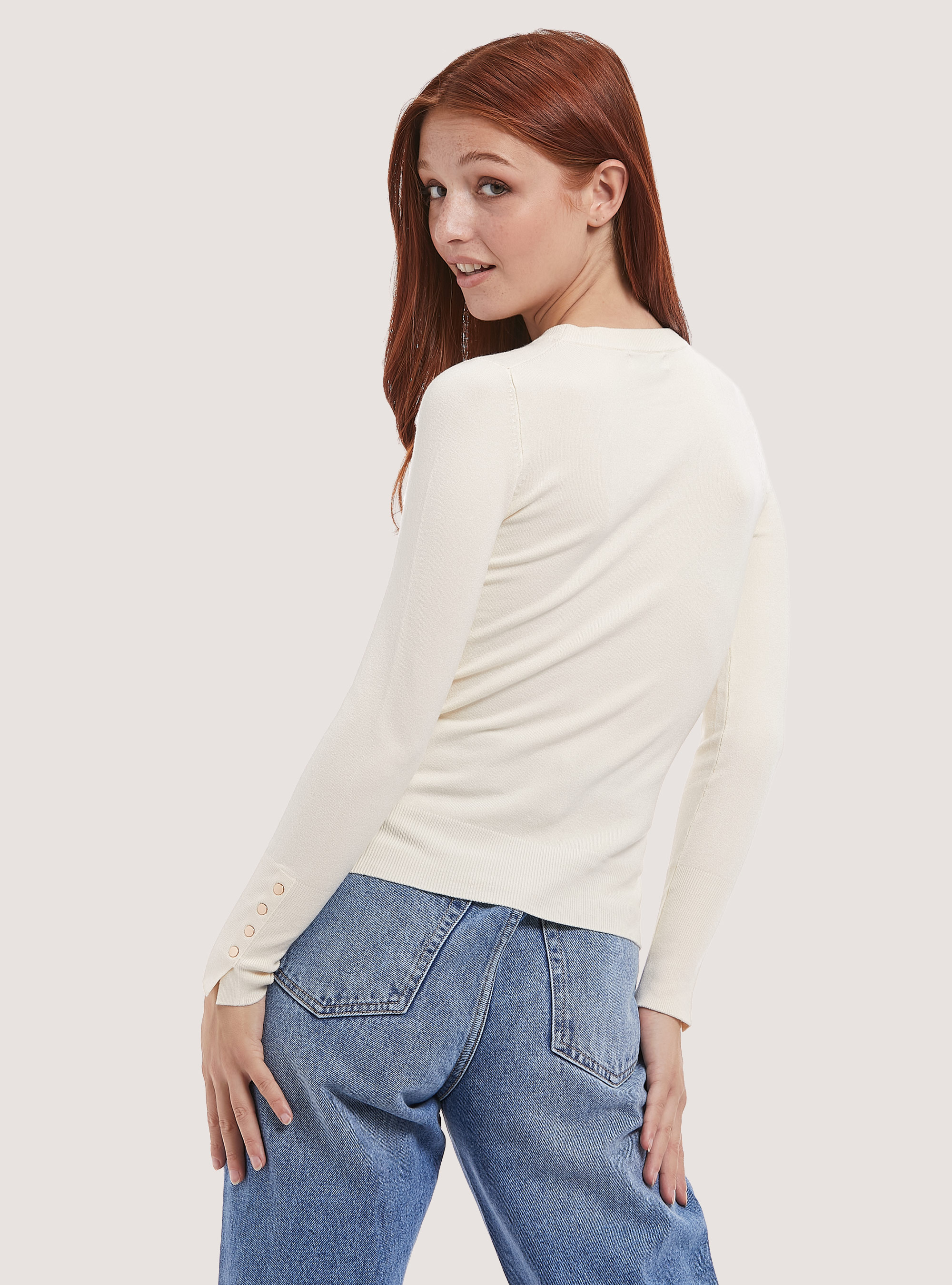 Jersey de cuello redondo con botones en la manga, WH1 OFF WHITE