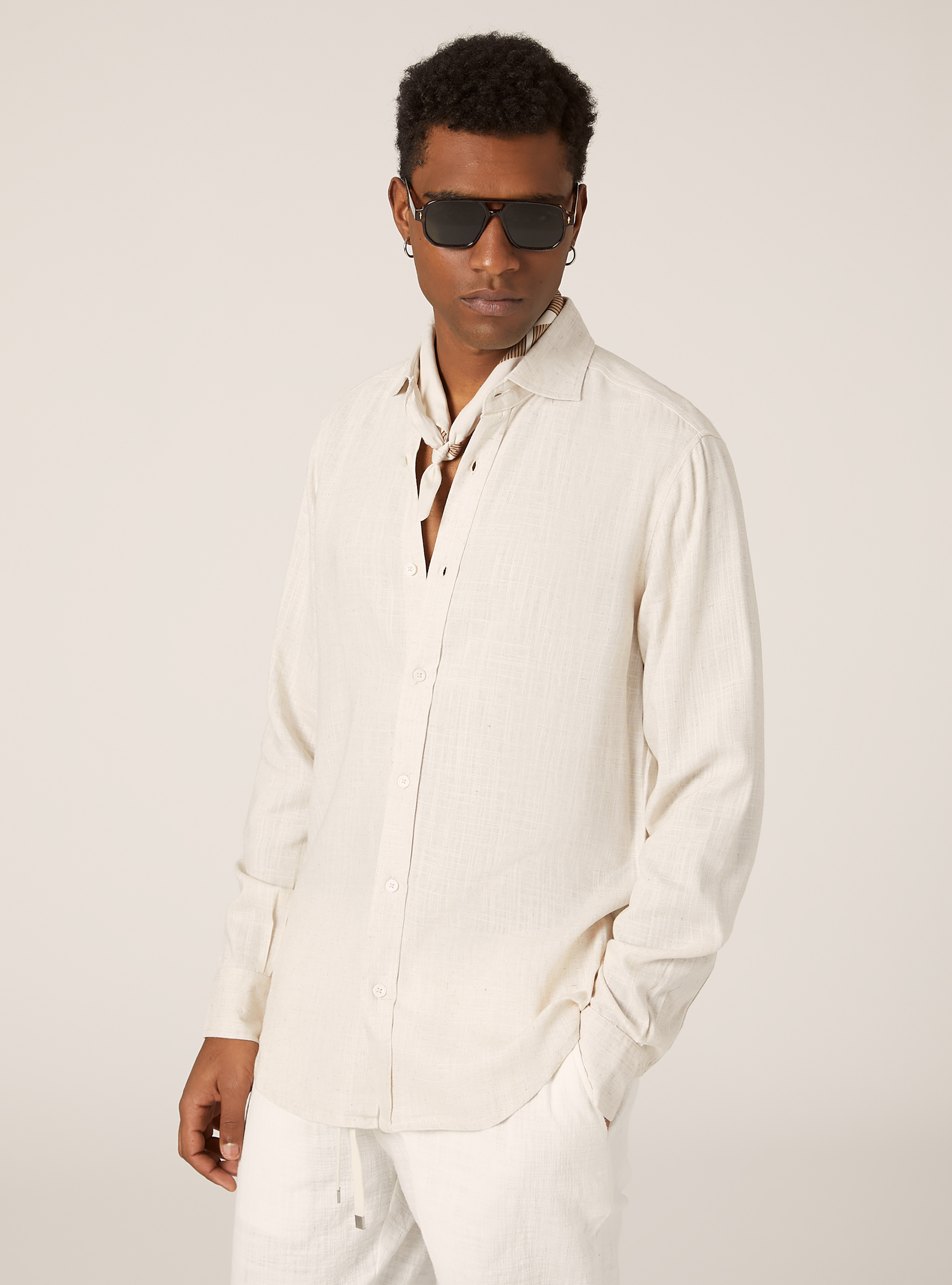 Linen blend shirt, MBG3 BEIGE MEL LIGHT