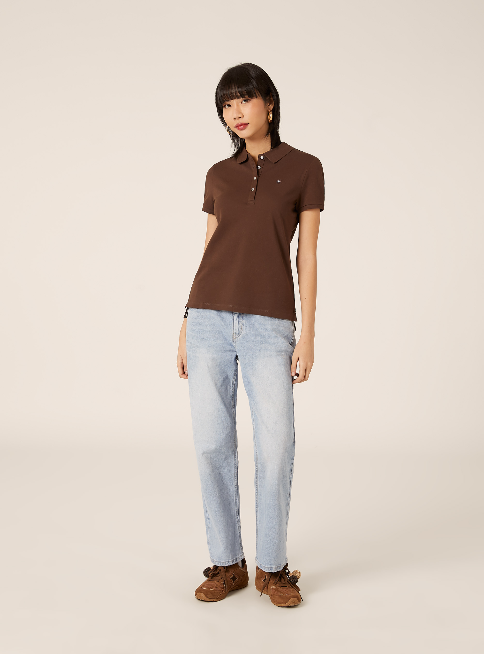 Polo Slim Fit avec Logo Brod&eacute;, BR2 BROWN MEDIUM