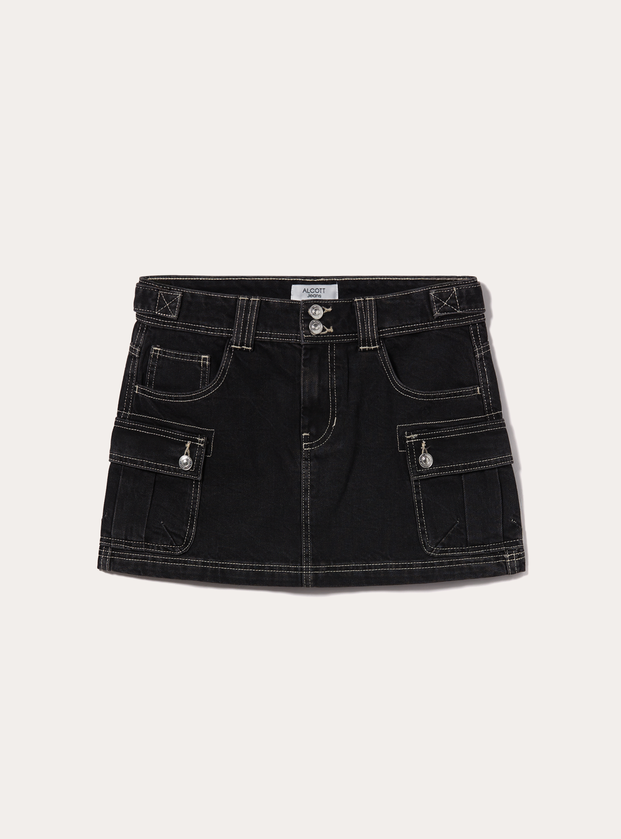 Denim cargo skirt, D000 BLACK