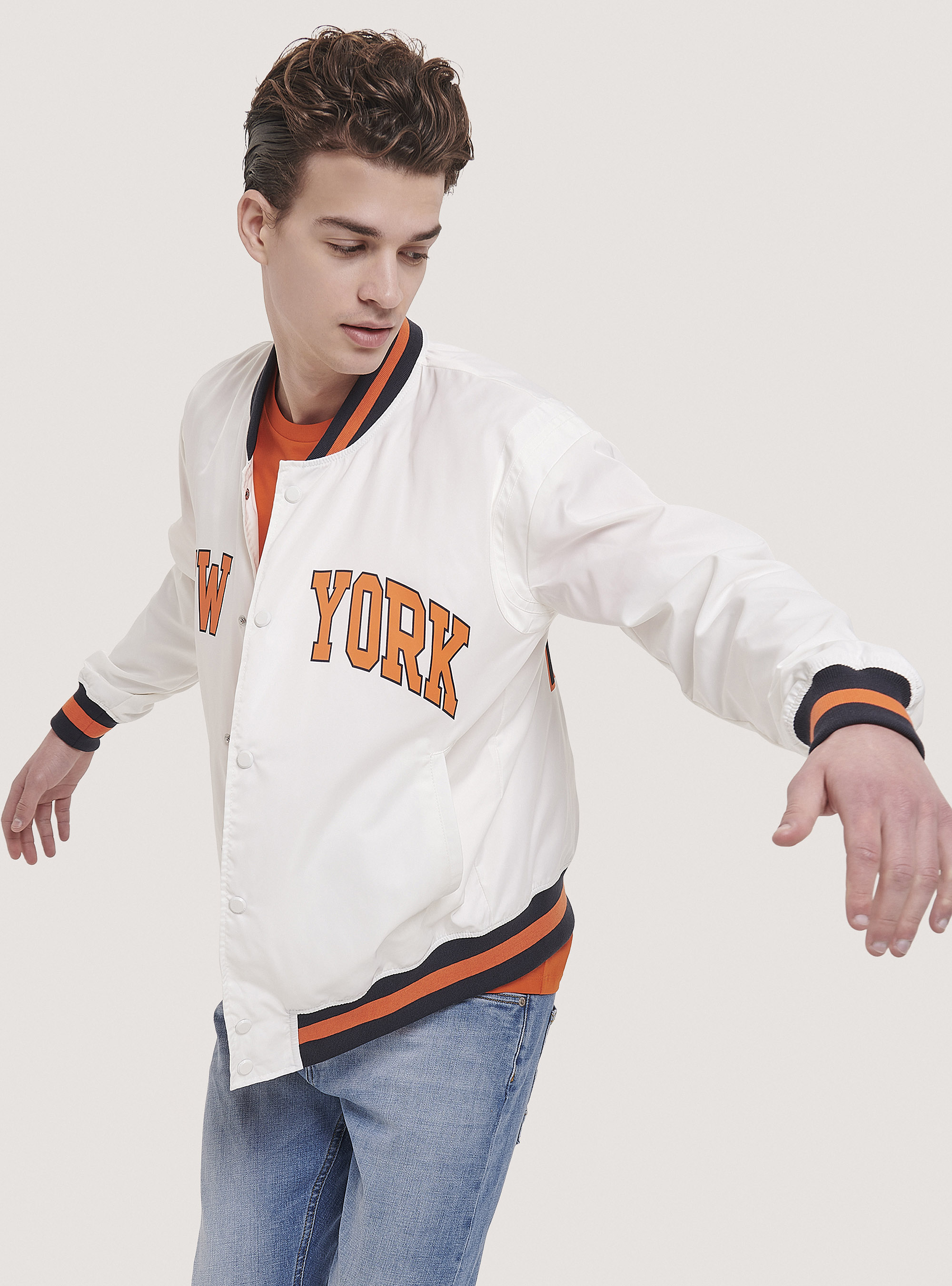 Satin college bomber jacket, C0020 OFF WHITE