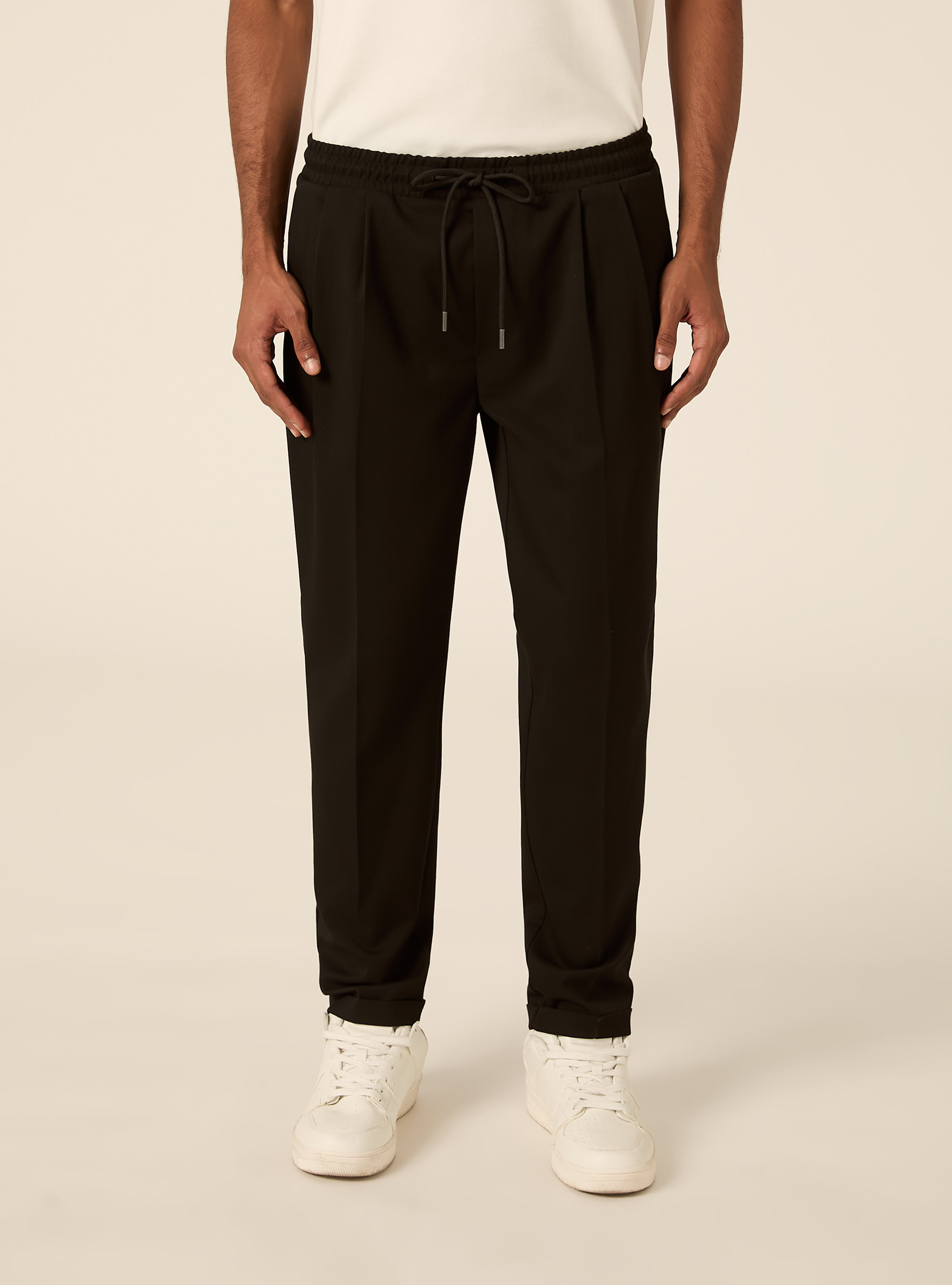 Pantalon jogging en twill avec pinces, BK1 BLACK