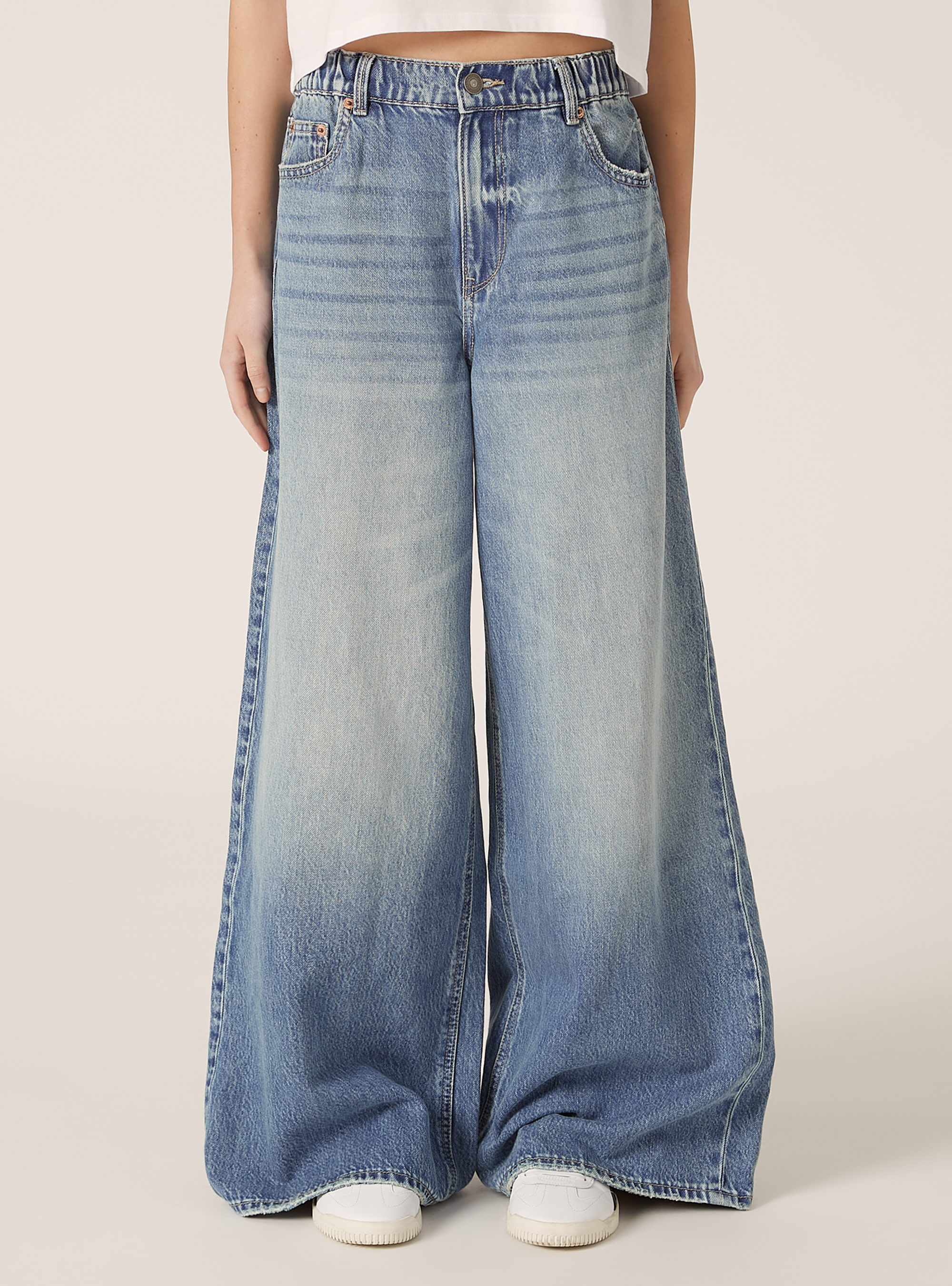 【SATIIIZ】Tense Steady Wide Denim Pants Super wide leg jeans with elasticated waist | Alcott
