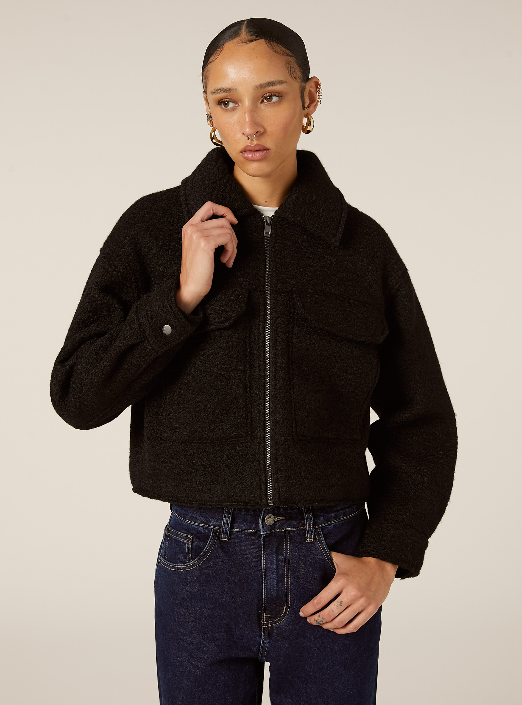 Bouclé jacket with large pockets, BK1 BLACK
