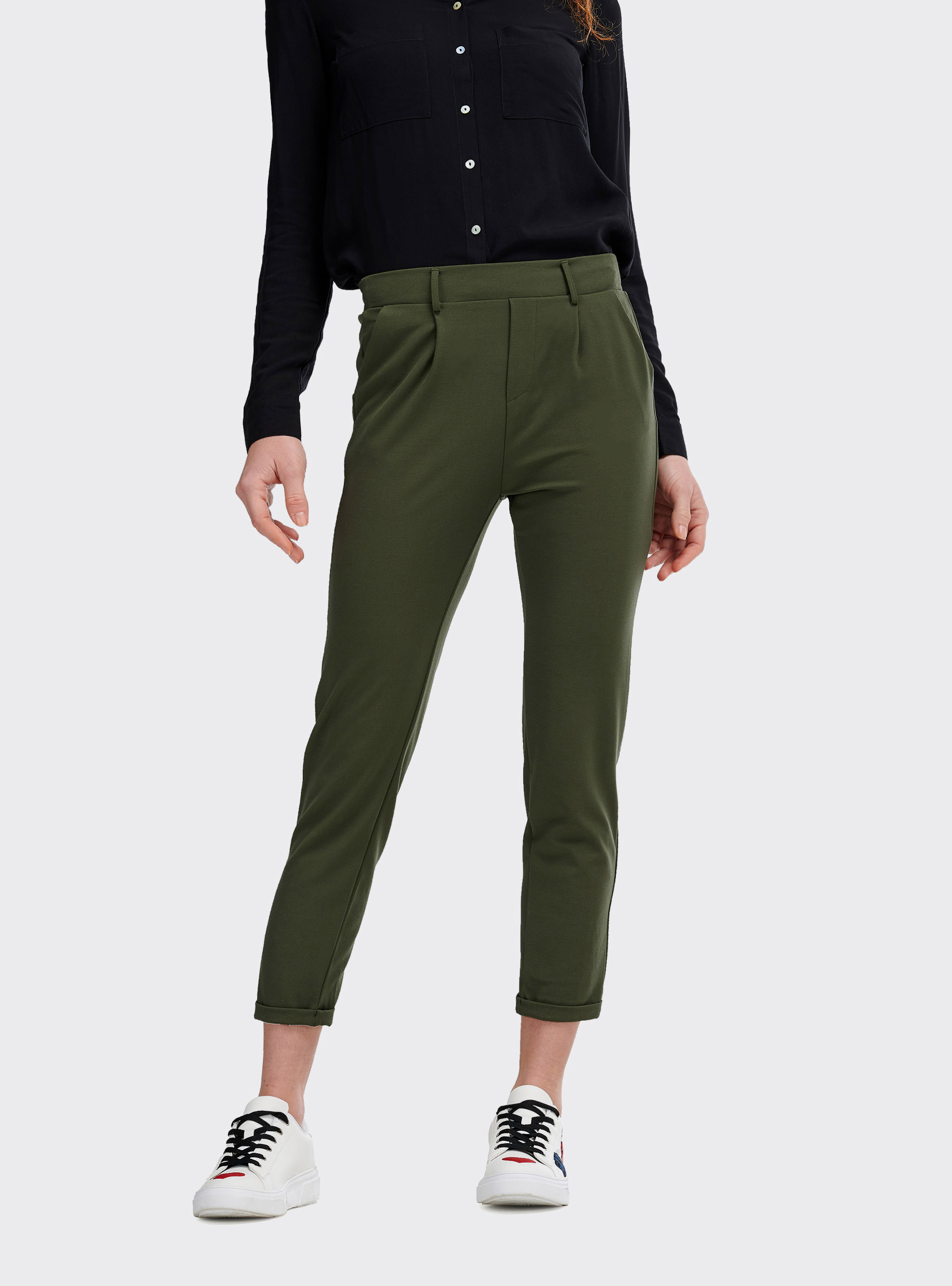 Chino trousers with a contrast belt, C6631 KAKY