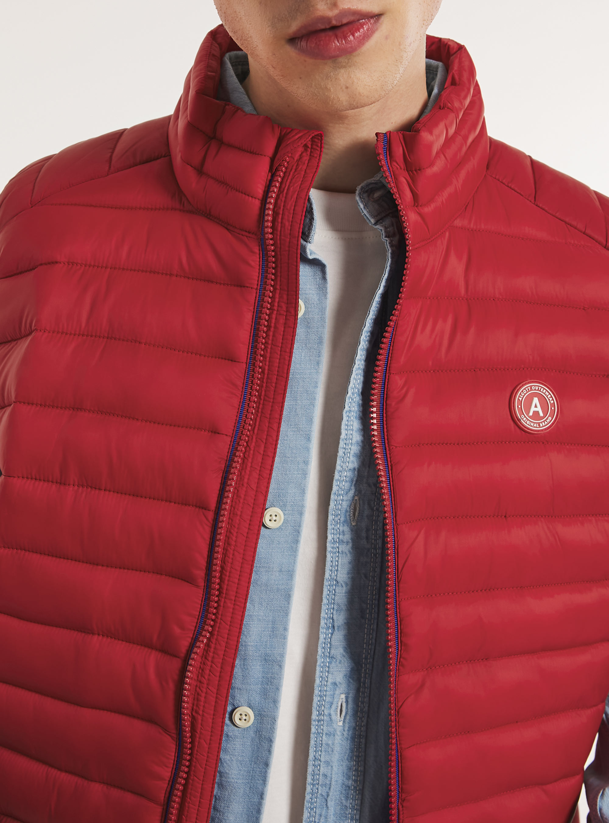 Chaqueta acolchada con mangas y cremallera en contraste, RD2 RED MEDIUM