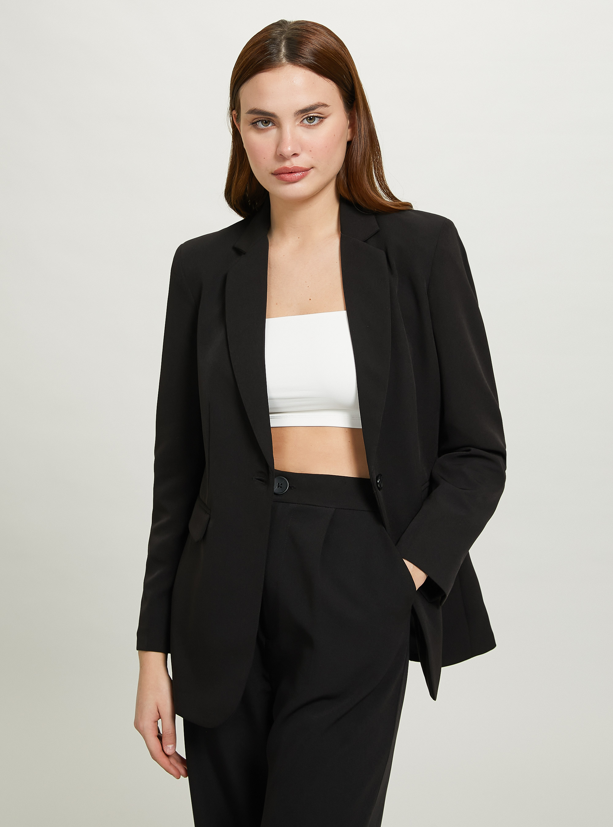 Plain-coloured single-breasted blazer, BK1 BLACK
