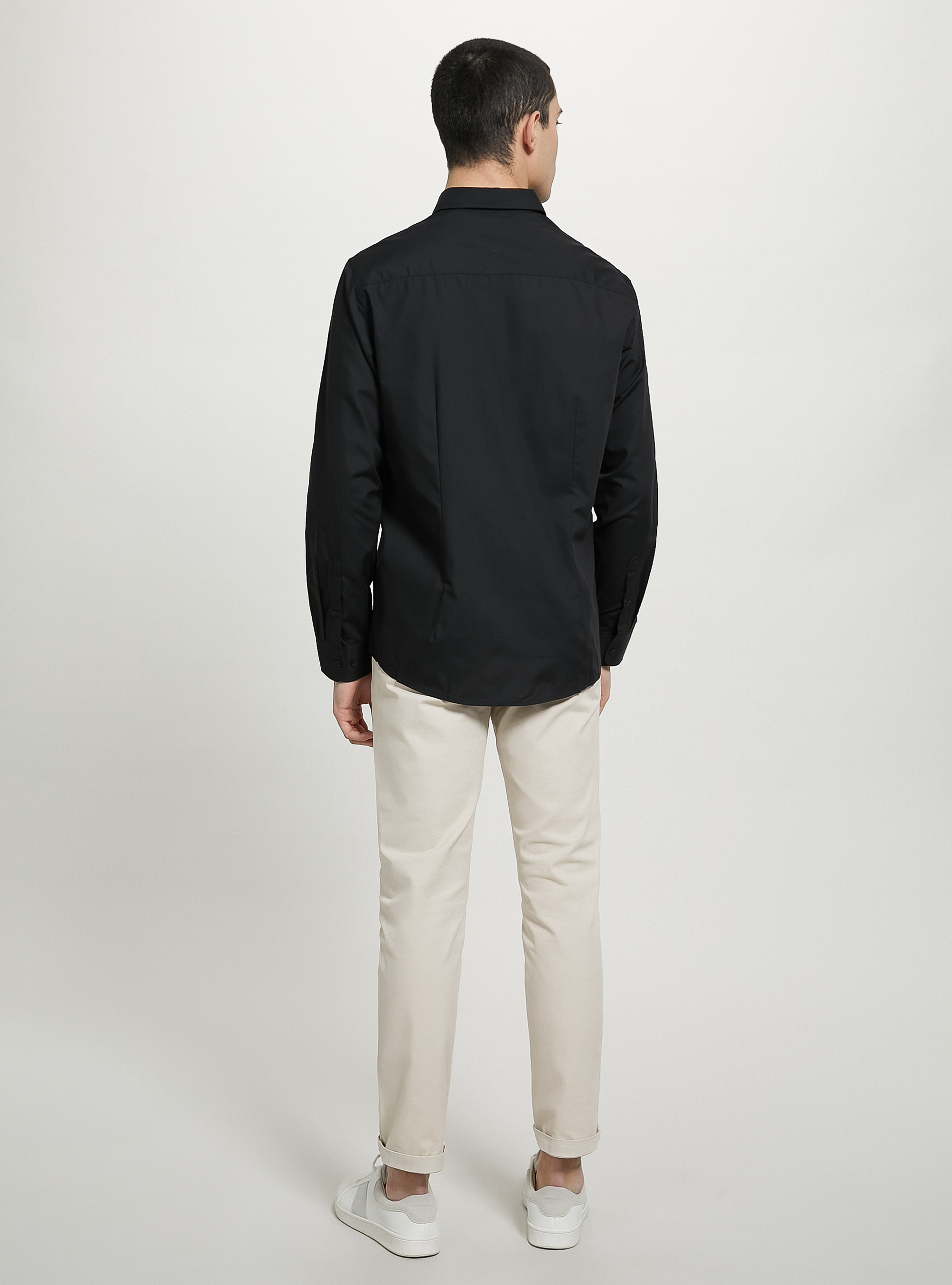 Plain-coloured long-sleeved shirt, BK1 BLACK
