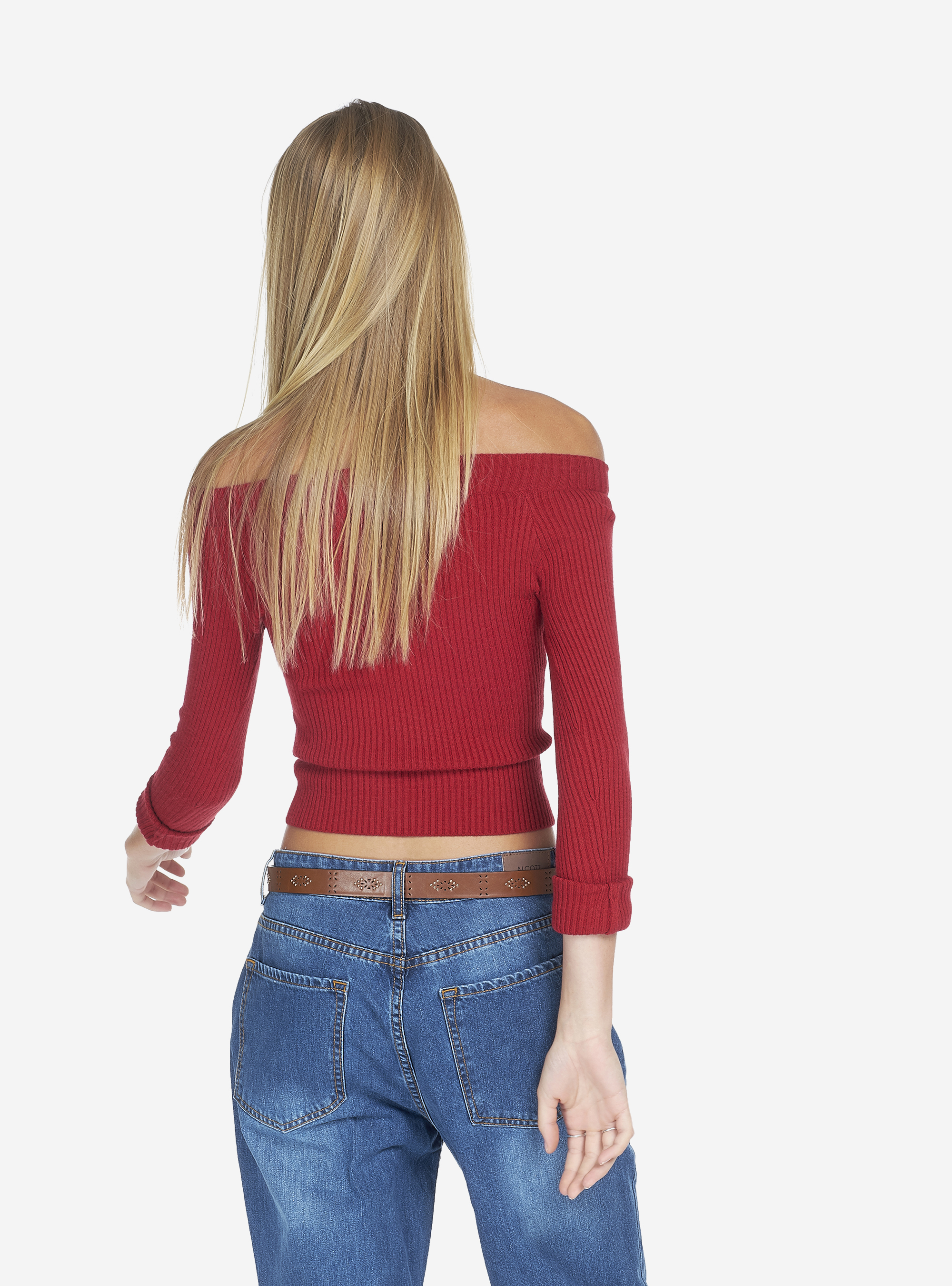 SQUARE NECK PULLOVER, RED