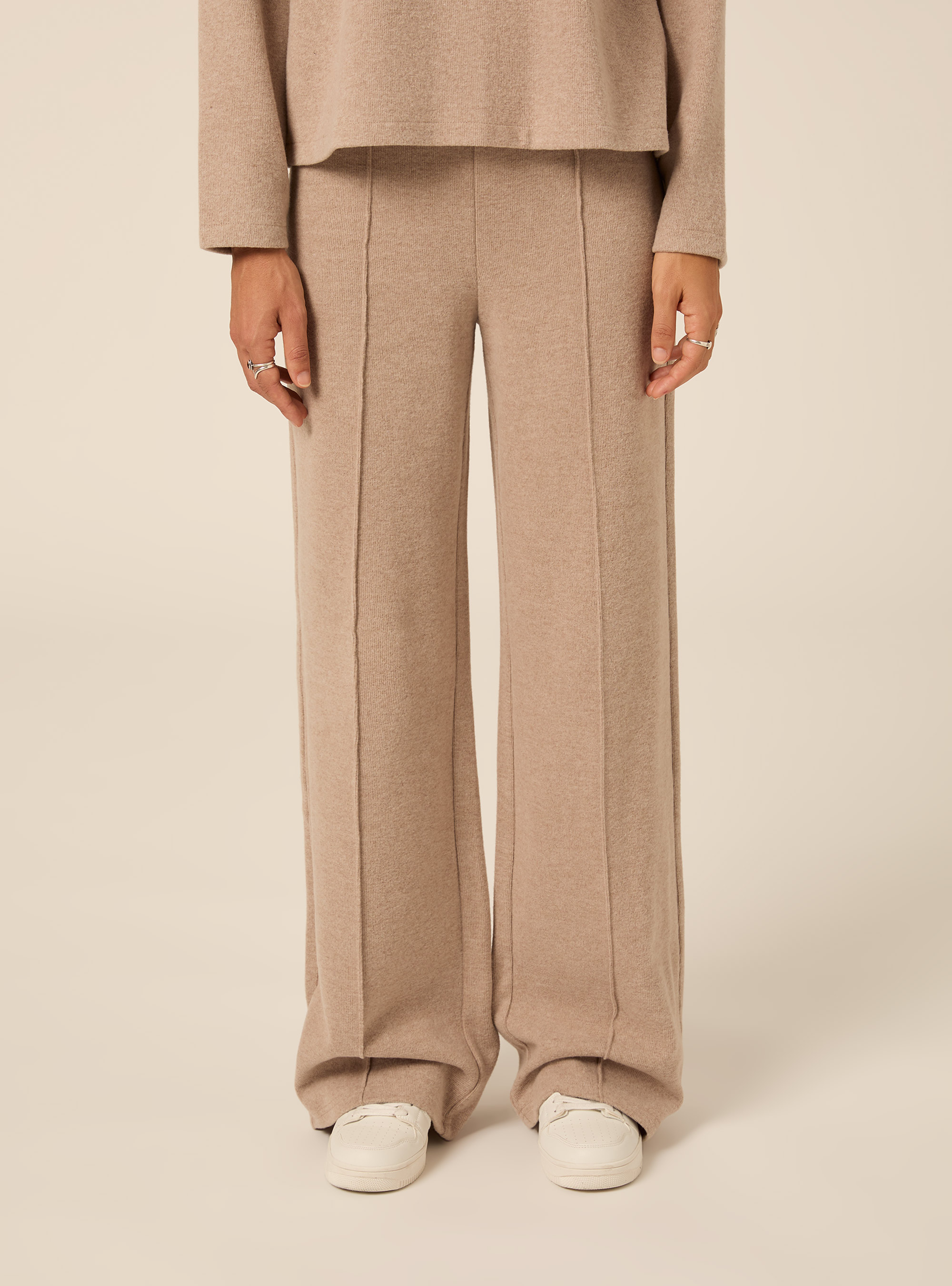 Pantaloni in maglia con nervatura, MBG2 BEIGE MEL MED