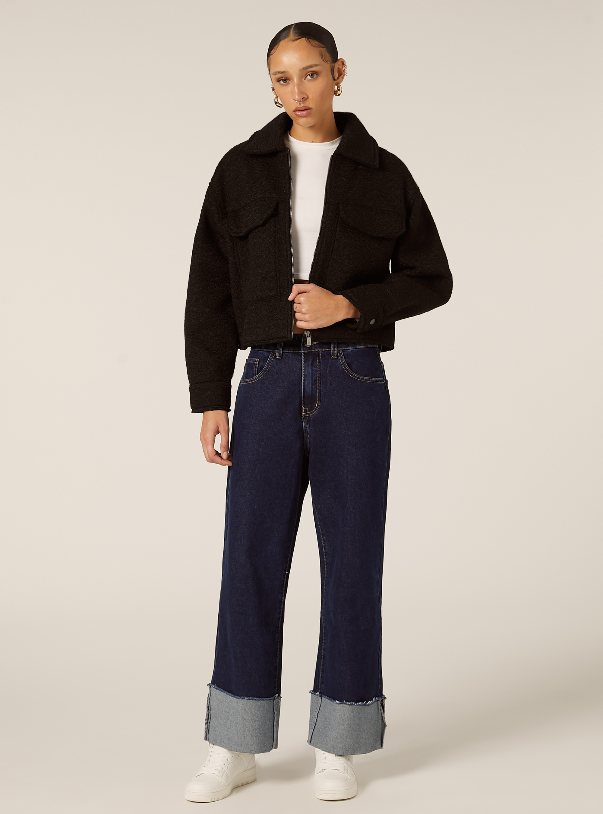 Bouclé jacket with large pockets, BK1 BLACK