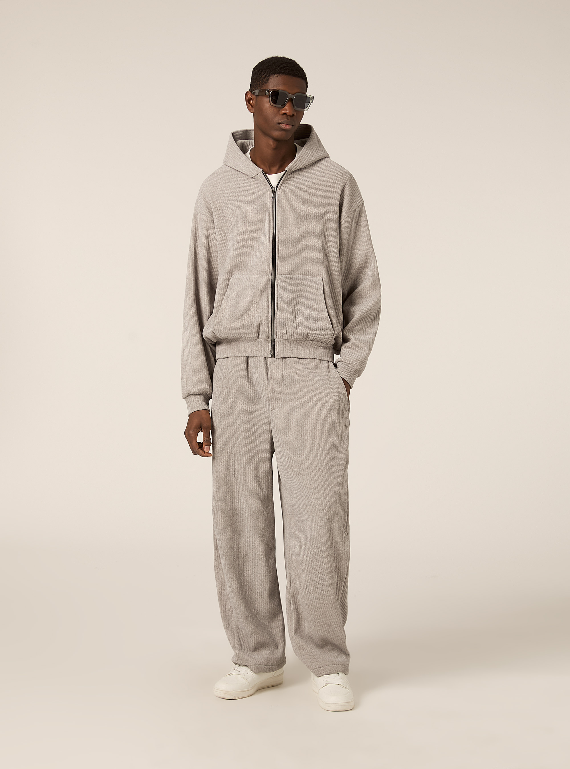 Pantalone in velluto a coste  barrel fit, MGY3 GREY MEL LIGHT