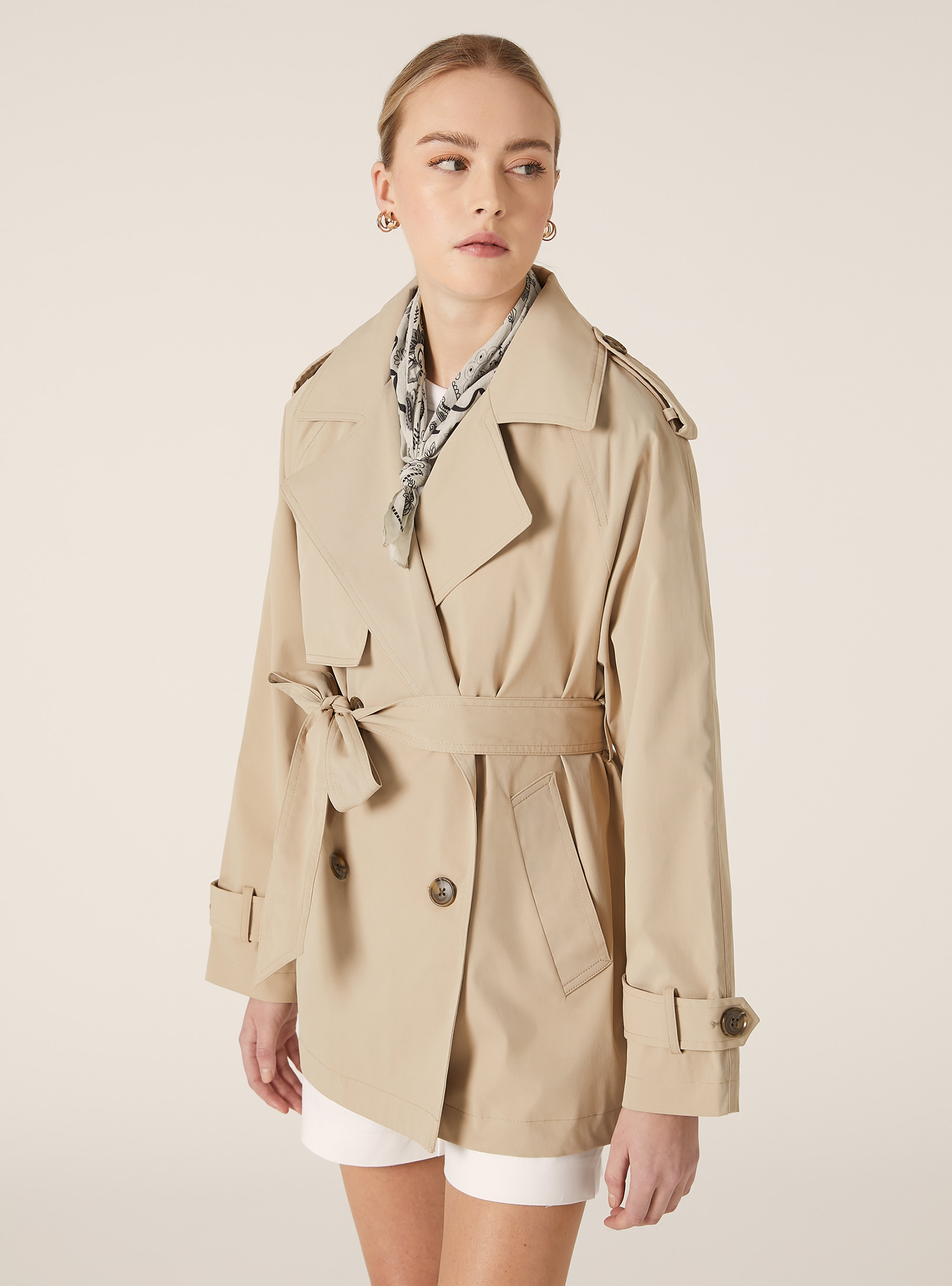 Kurzer Trenchcoat aus Twill, BG2 BEIGE MEDIUM