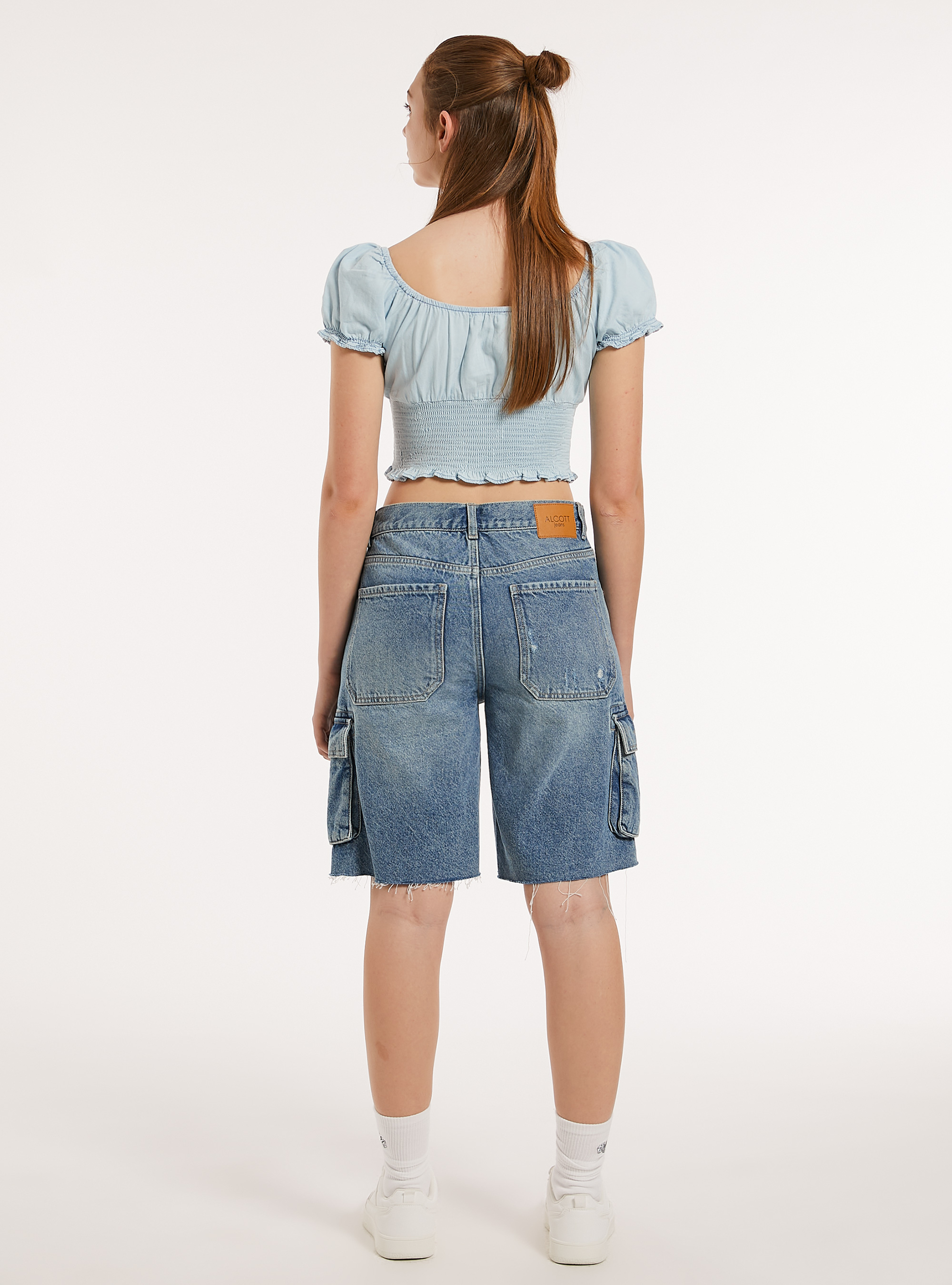 Bermuda cargo in denim, D003 MEDIUM BLUE