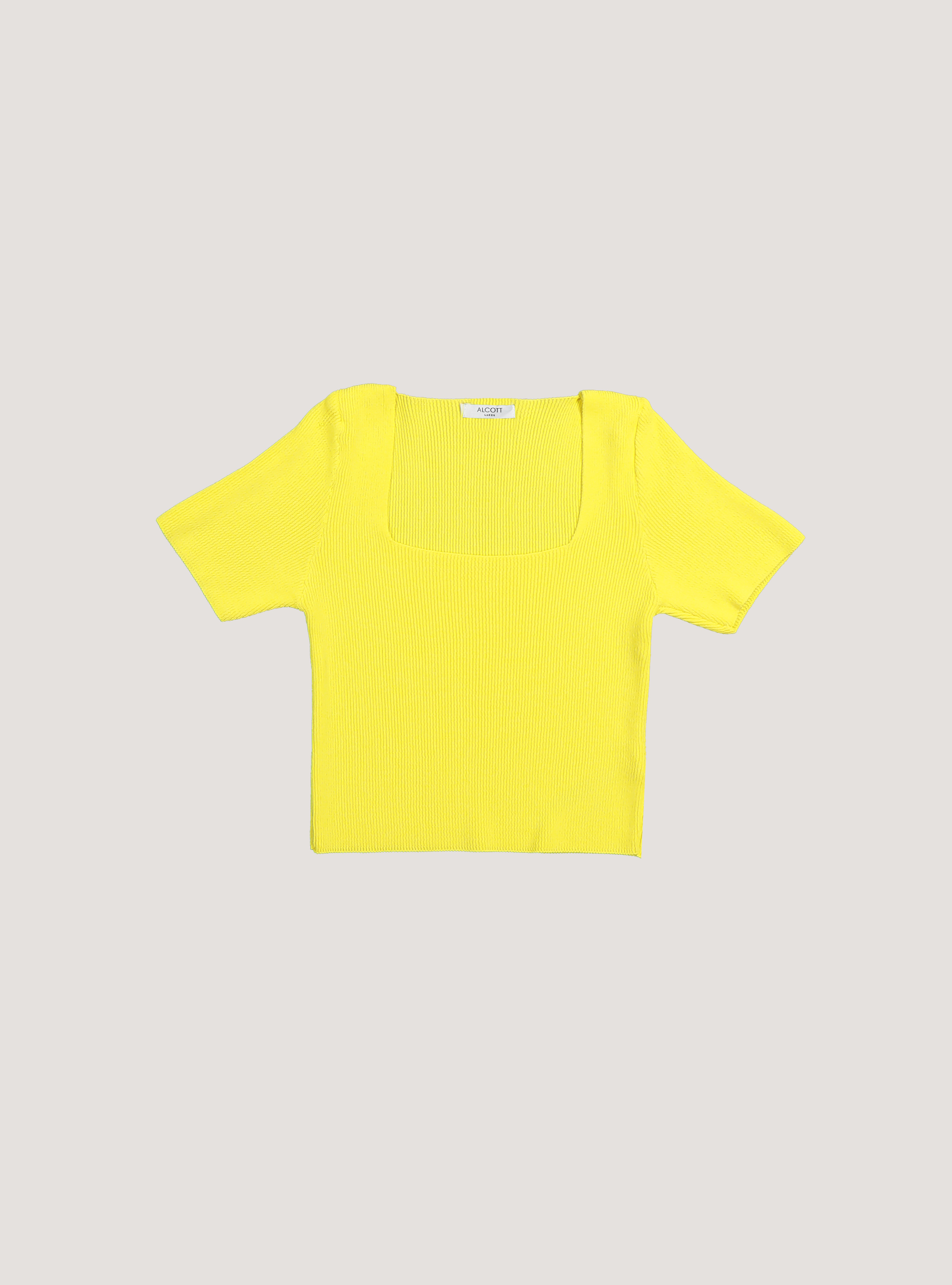 Ribbed cropped sweater with square neckline, YE1 YELLOW DARK