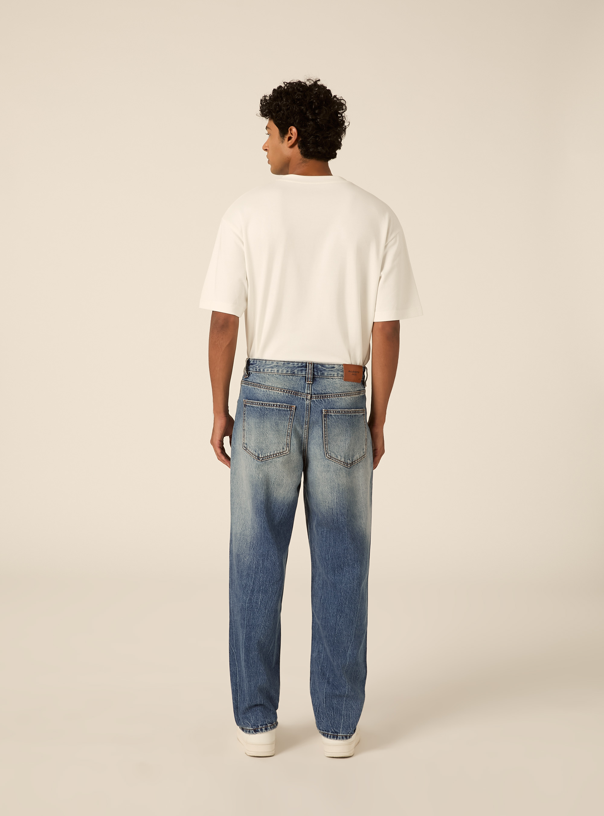 Pantalone in denim tapered fit, D003 MEDIUM BLUE