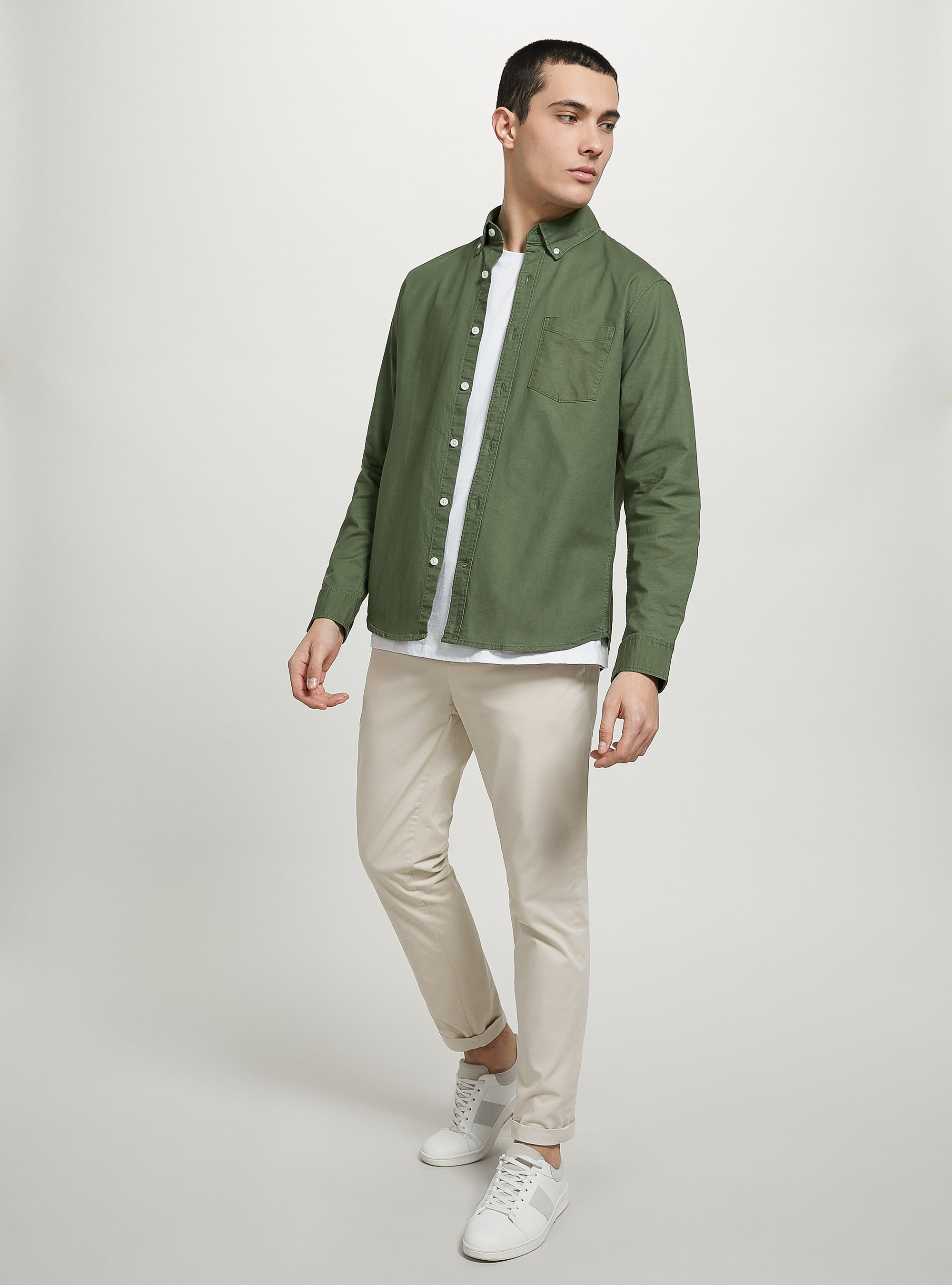 Plain-coloured cotton shirt, KY2 KAKY MEDIUM