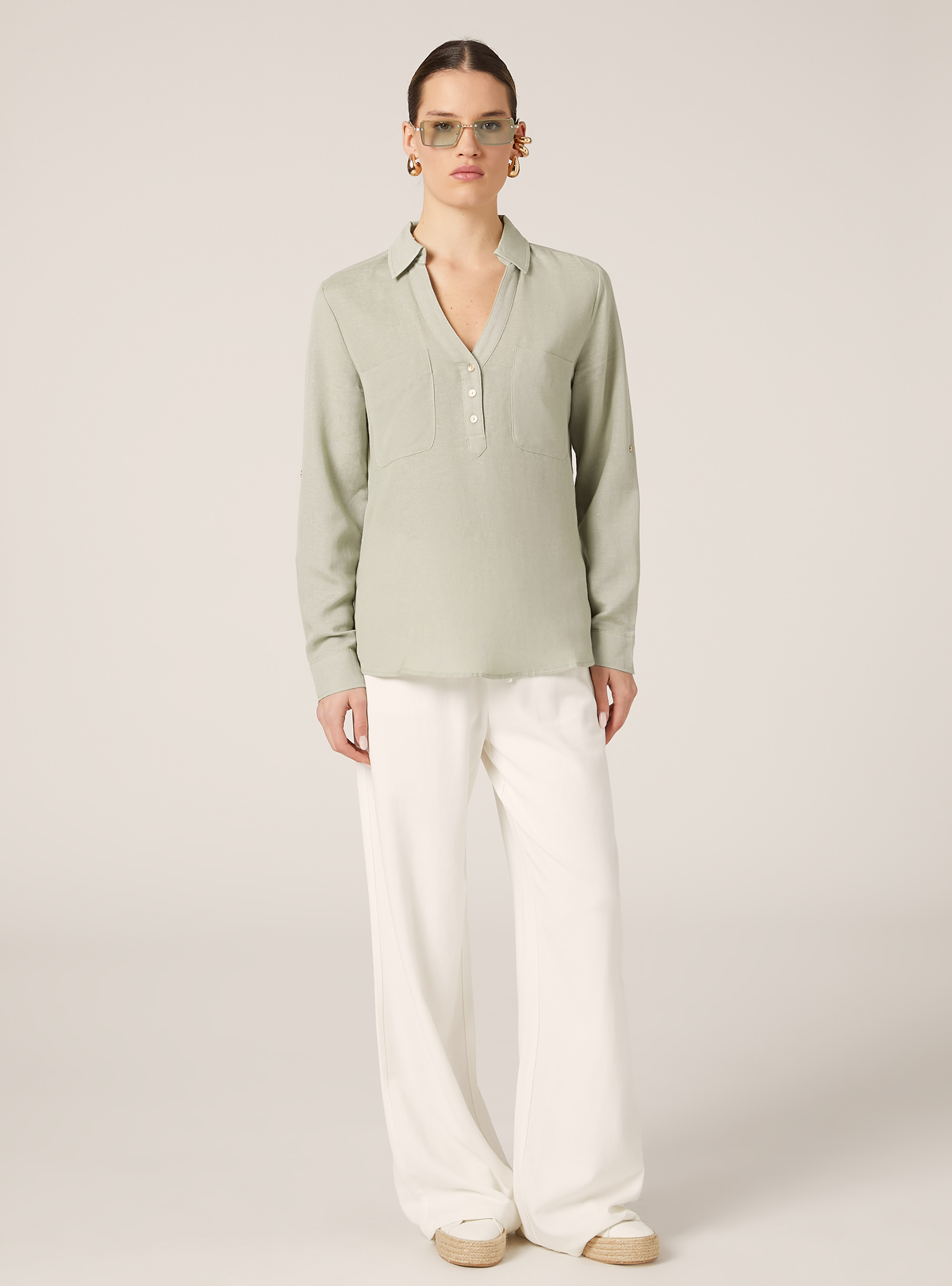 Bluse aus einer Leinenmischung, SG3 SAGE LIGHT